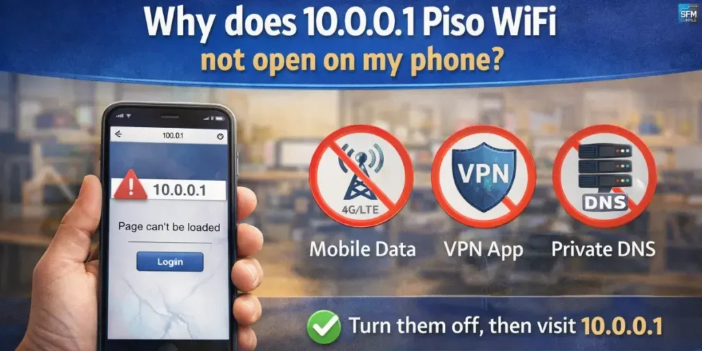 Why does 10.0.0.1 Piso WiFi not open on my phone?