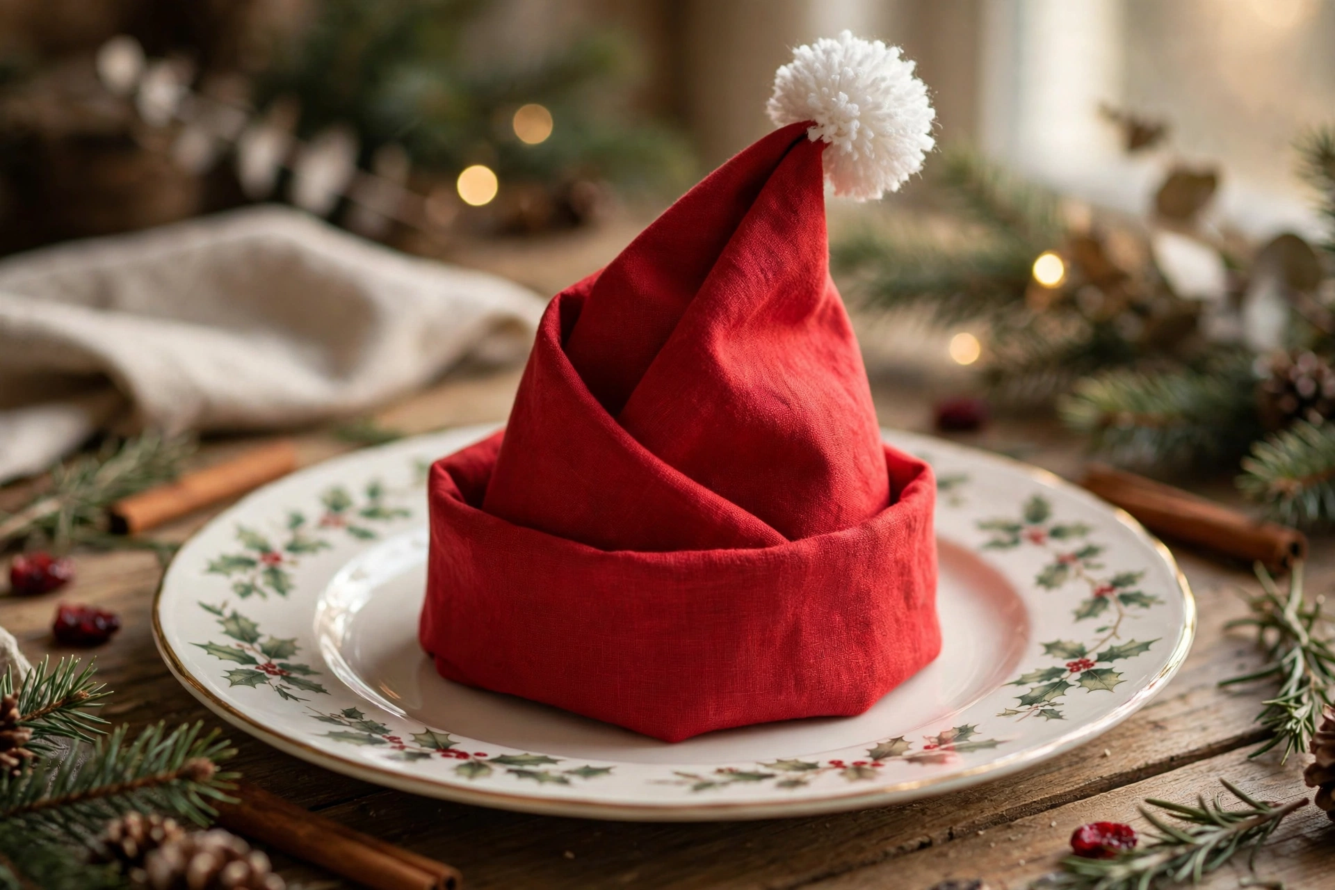 Elf hat napkin fold — Christmas napkin folding idea