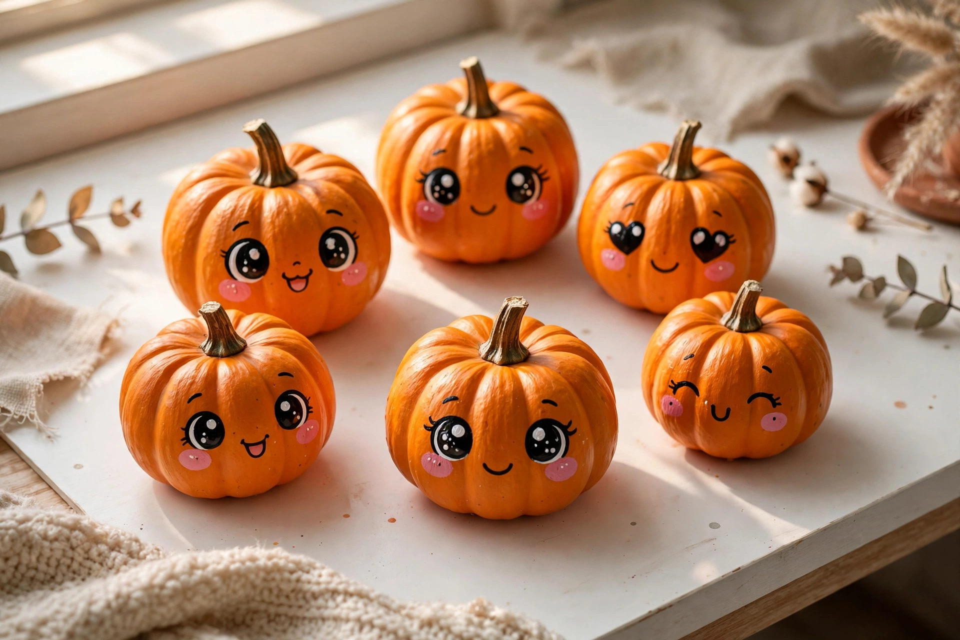 Kawaii cute faces mini pumpkin — mini pumpkin painting idea
