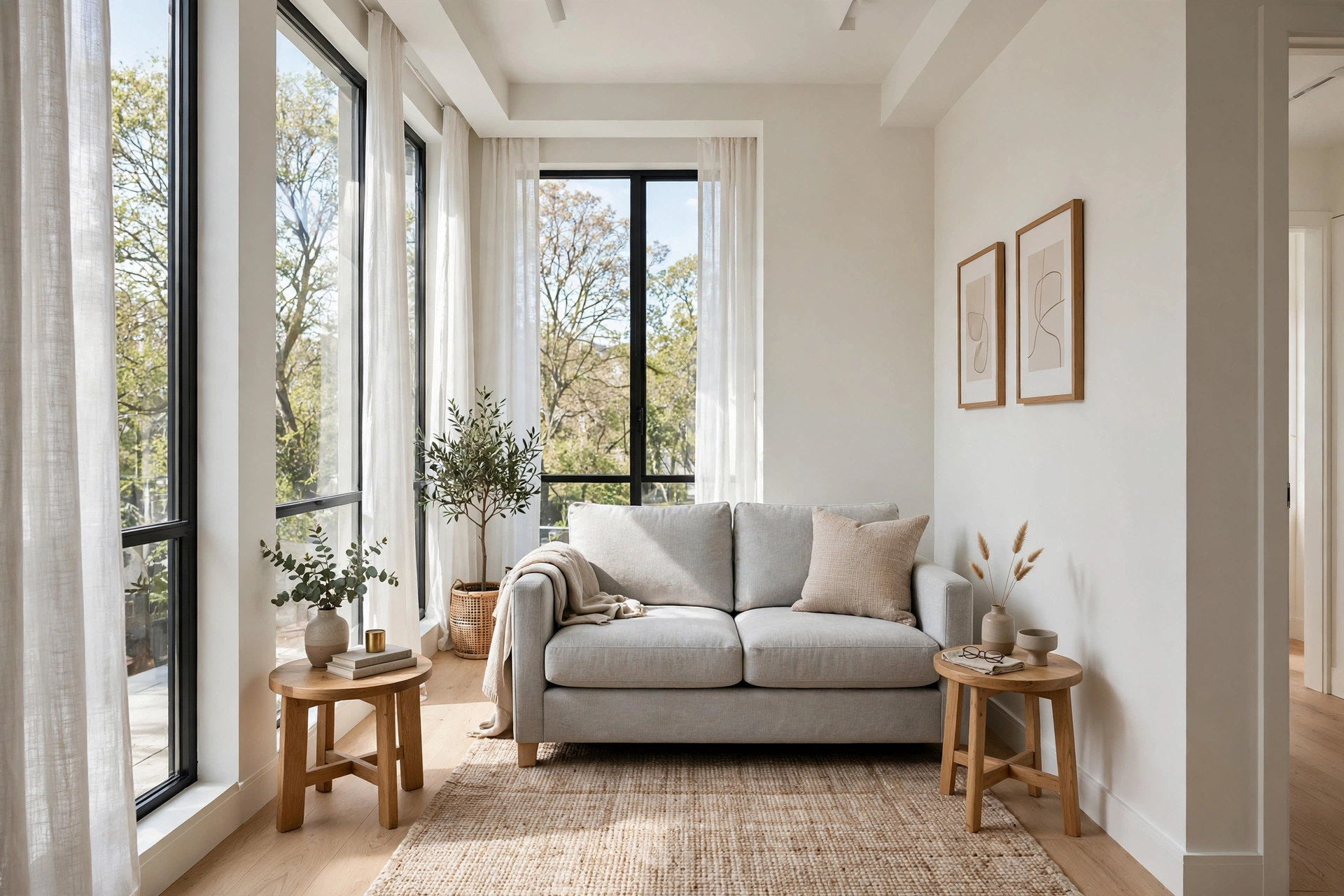 Loveseat instead of a bulky sofa — narrow living room idea