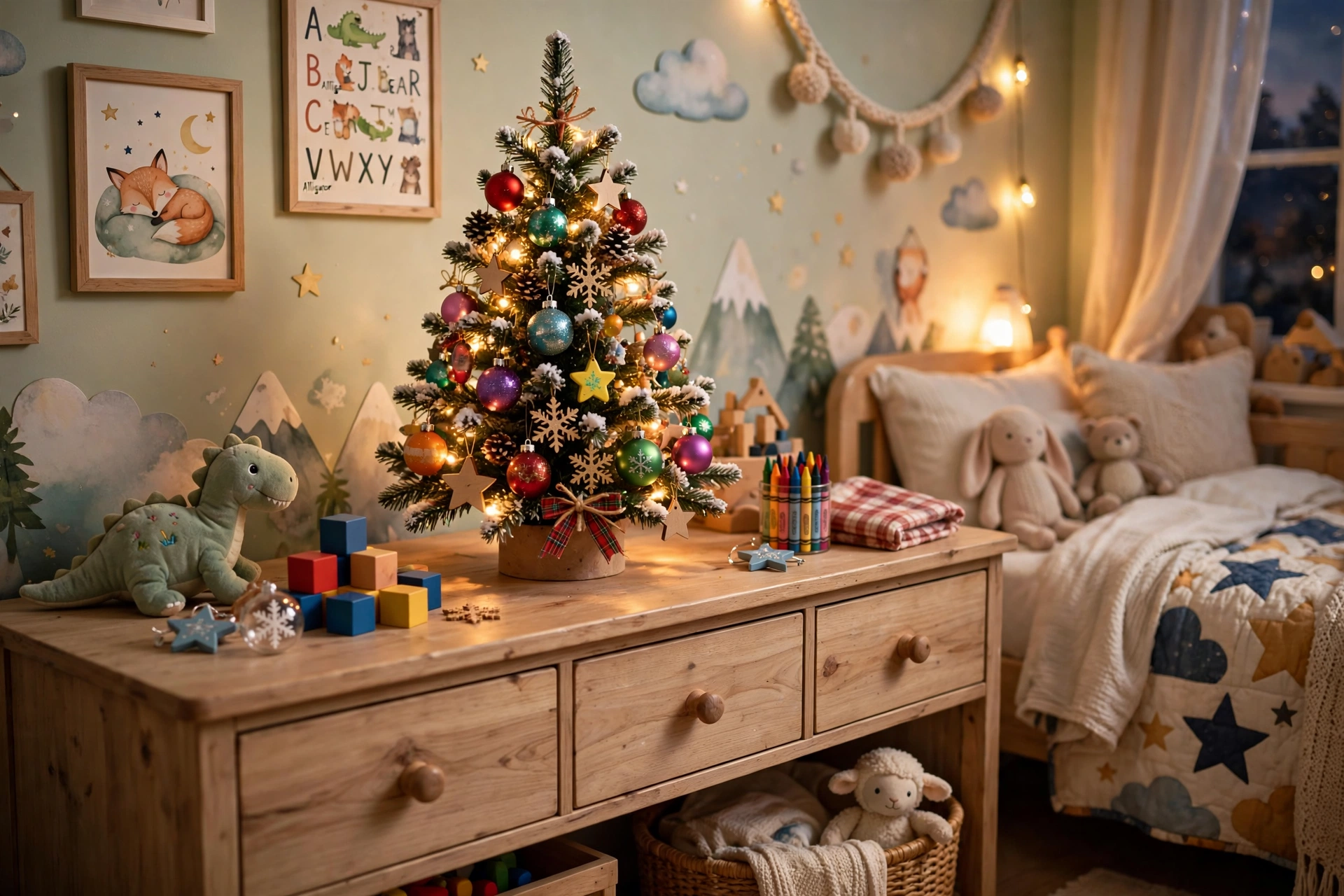 Bedroom mini tree — Christmas bedroom idea for kids