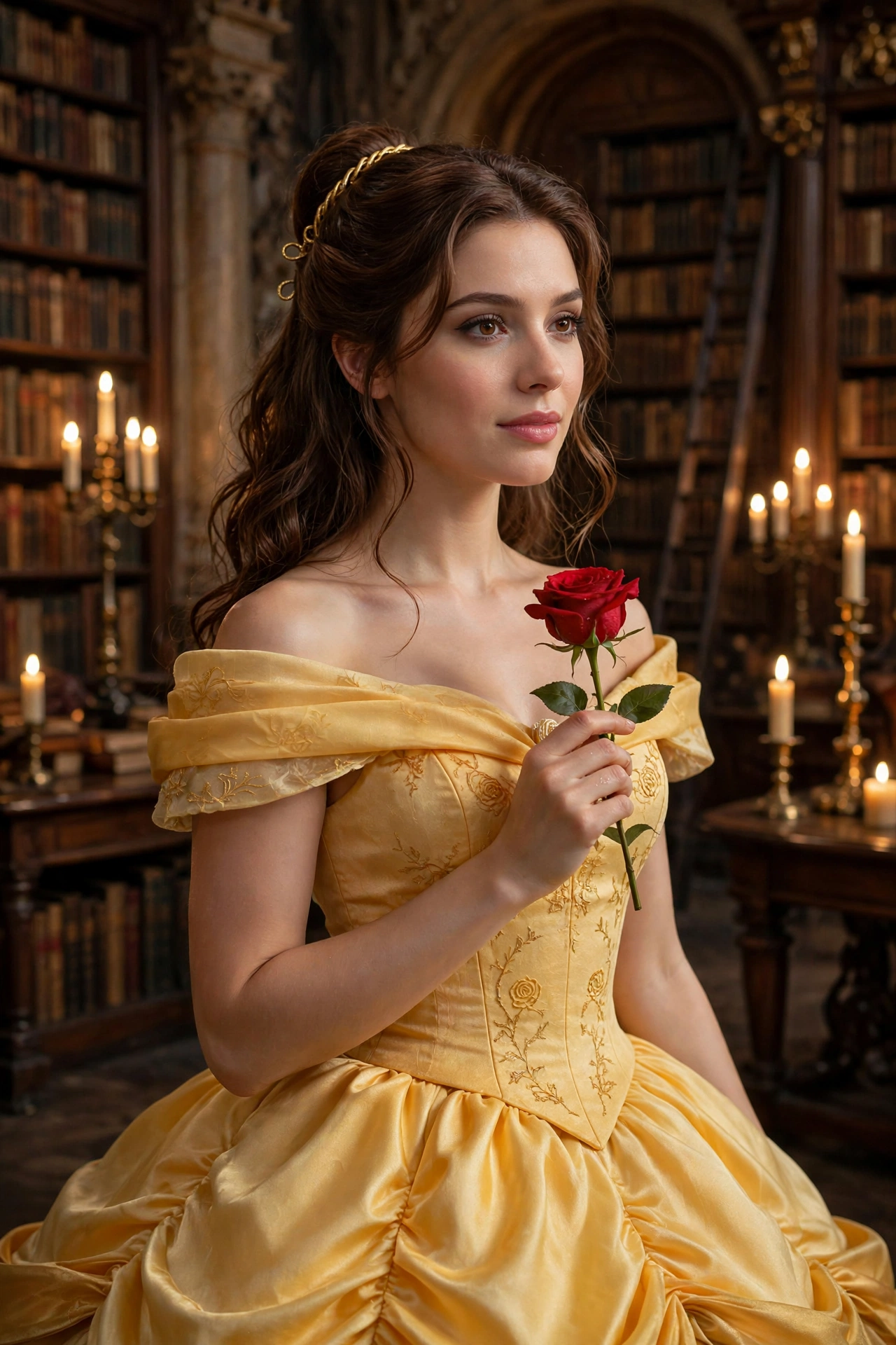 Belle costume — brunette Halloween costume idea
