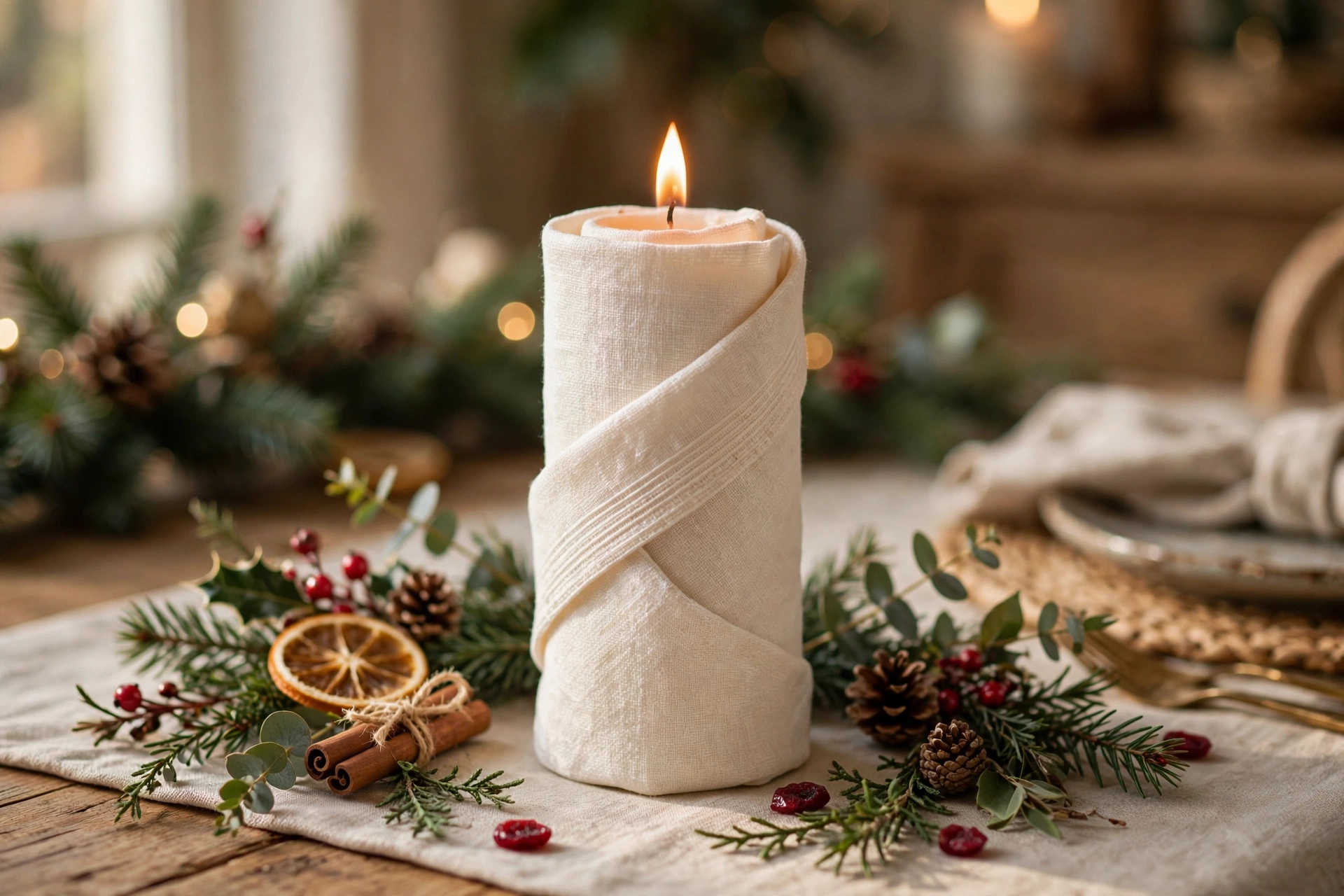 Candle napkin fold — Christmas napkin folding idea