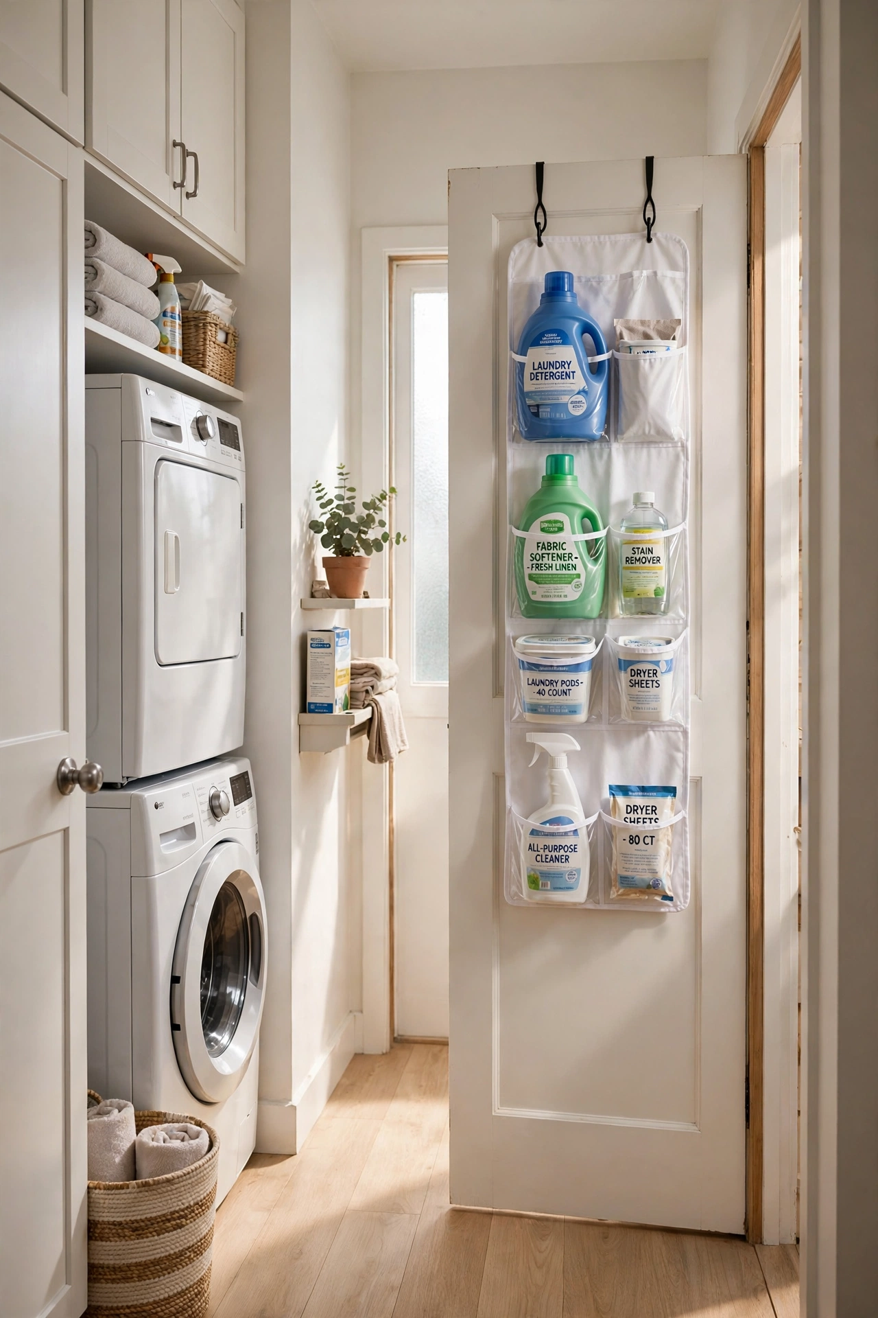 Over-the-door organizer — small narrow laundry room idea