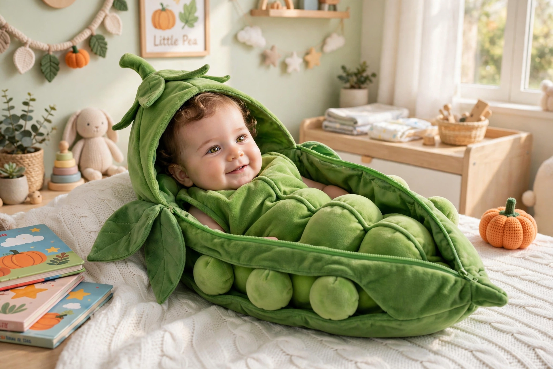 Pea in a pod baby costume — baby's first Halloween costume idea