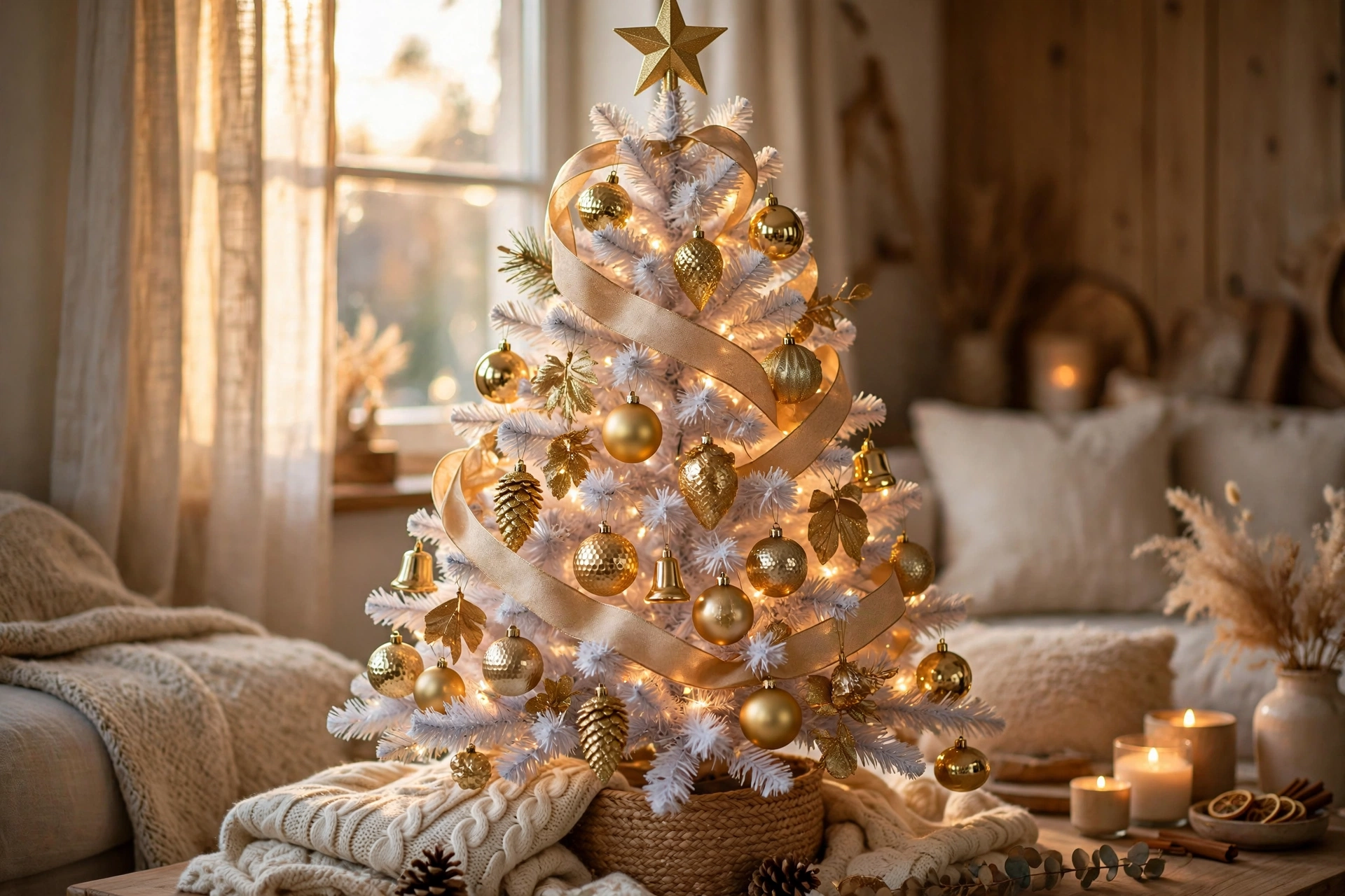White and gold elegance — white Christmas tree idea