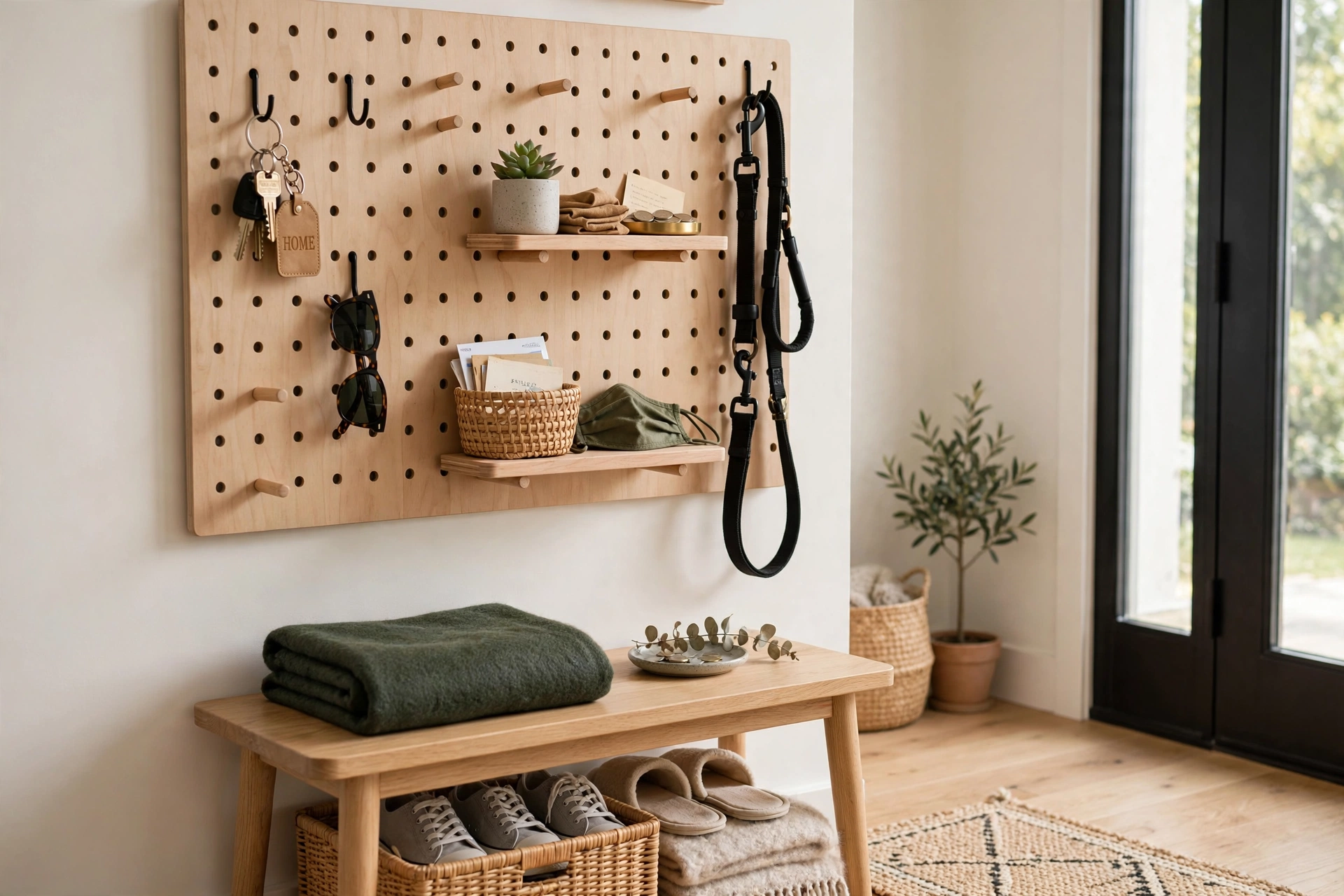 Pegboard wall organizer — drop zone idea