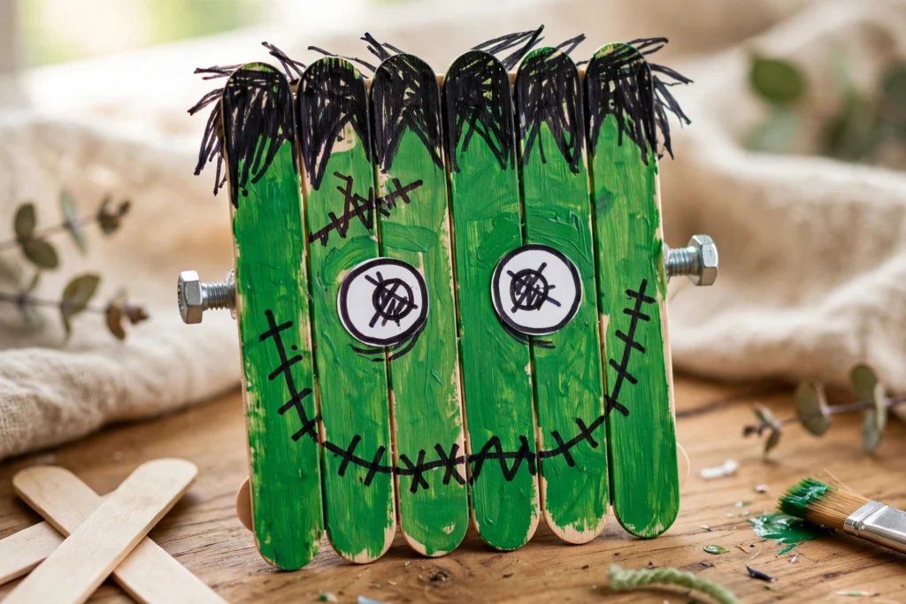 Popsicle stick Frankenstein monsters — Halloween craft for children