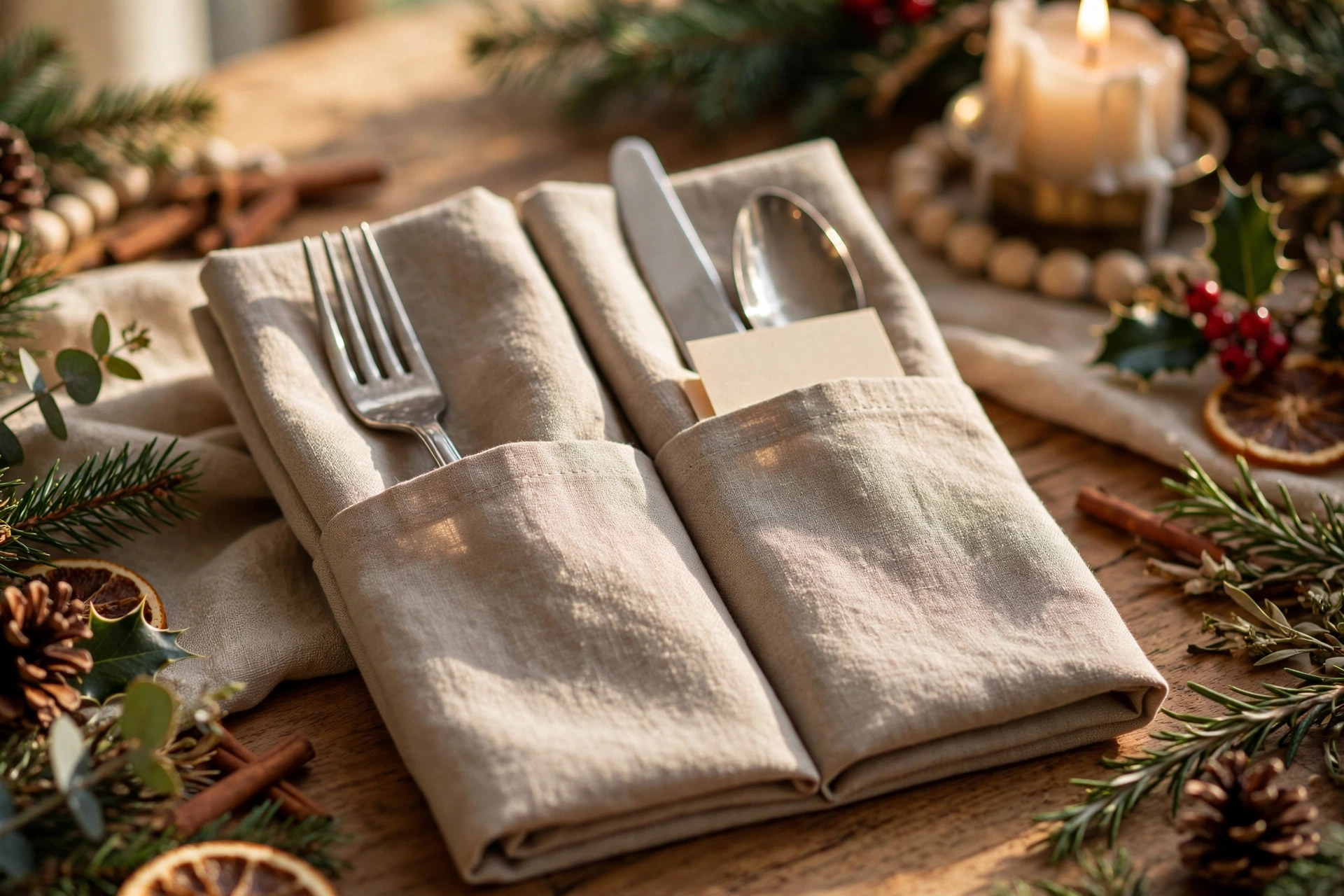 Double pocket napkin fold — Christmas napkin folding idea