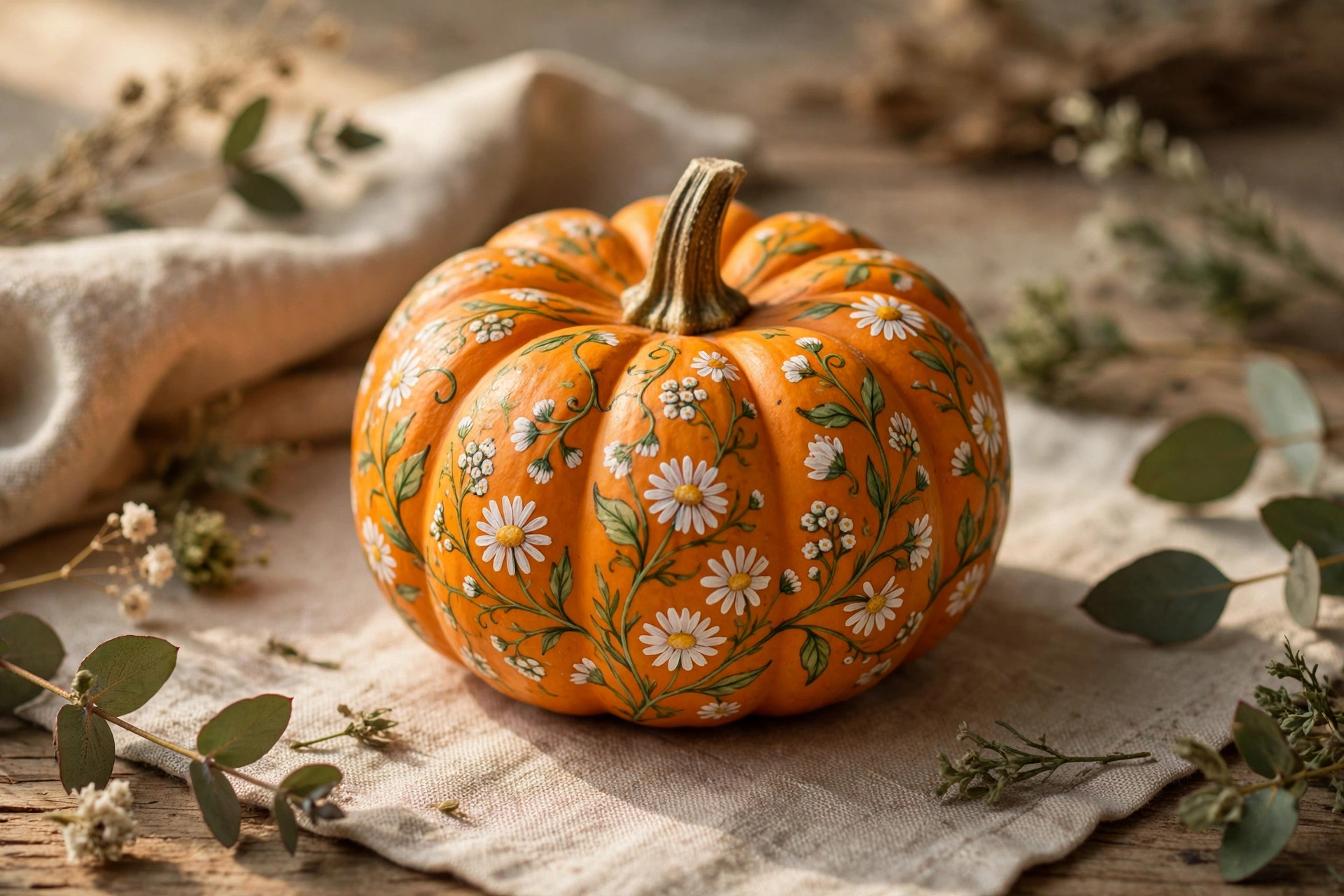 Floral botanical mini pumpkins — mini pumpkin painting idea