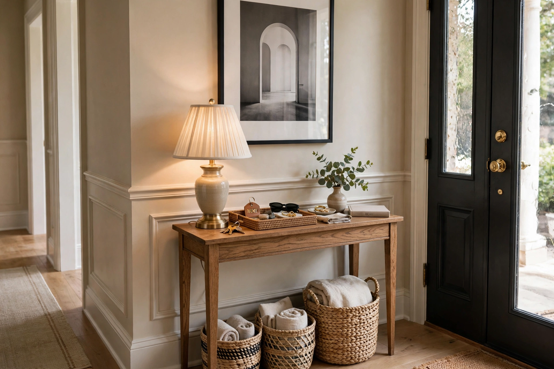 Narrow console table setup — drop zone idea