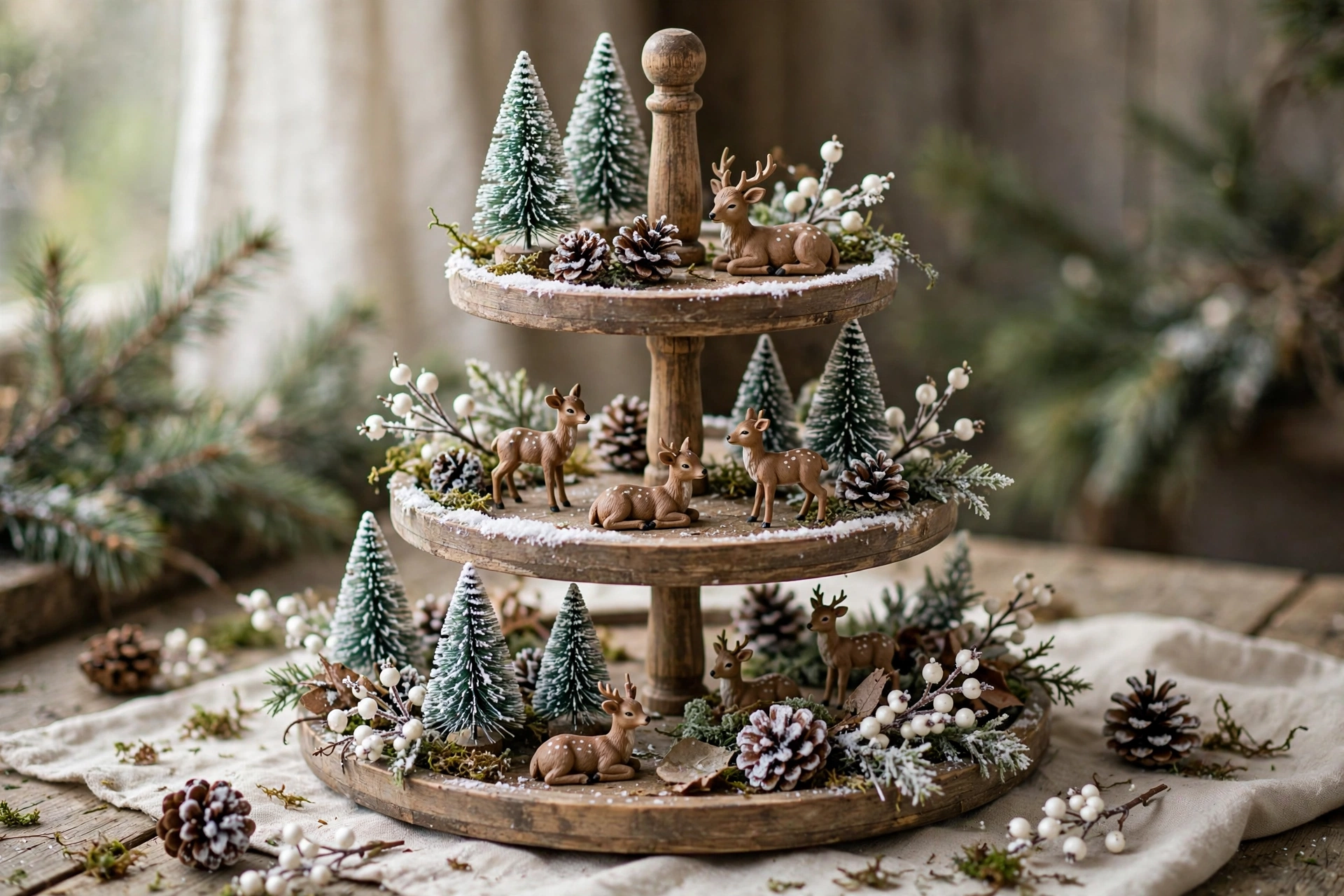 Snowy woodland tray — Christmas tiered tray idea