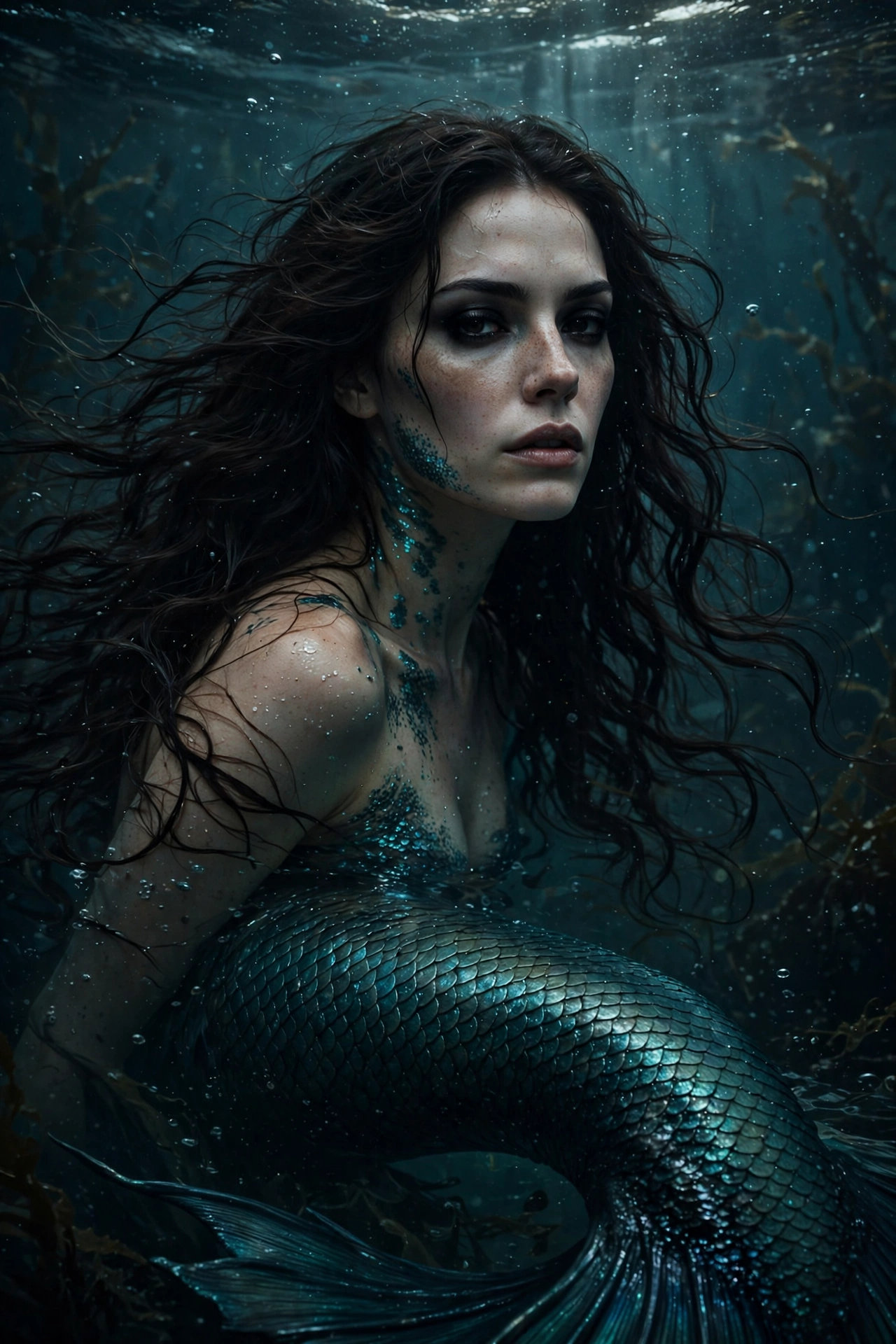 Dark siren mermaid costume — brunette Halloween costume idea