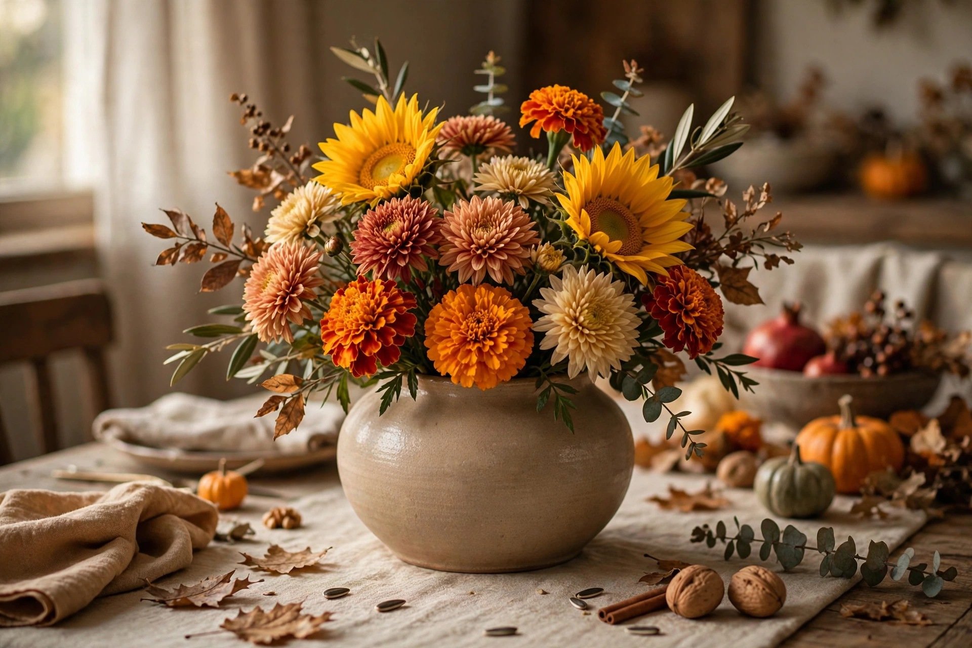 Fall floral bouquet — Thanksgiving centerpiece idea