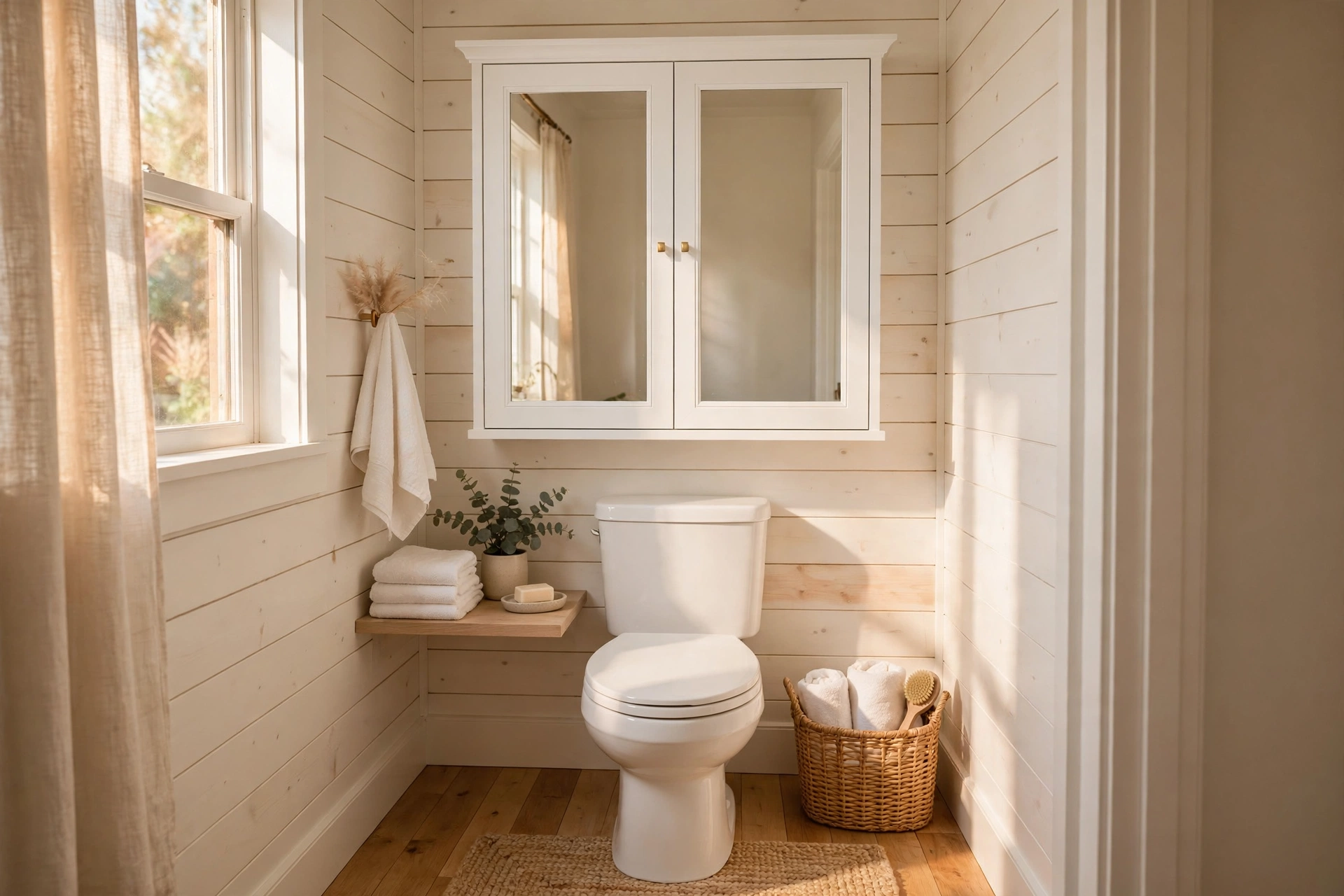 Over-the-toilet cabinet in a small bathroom — small bathroom decor idea