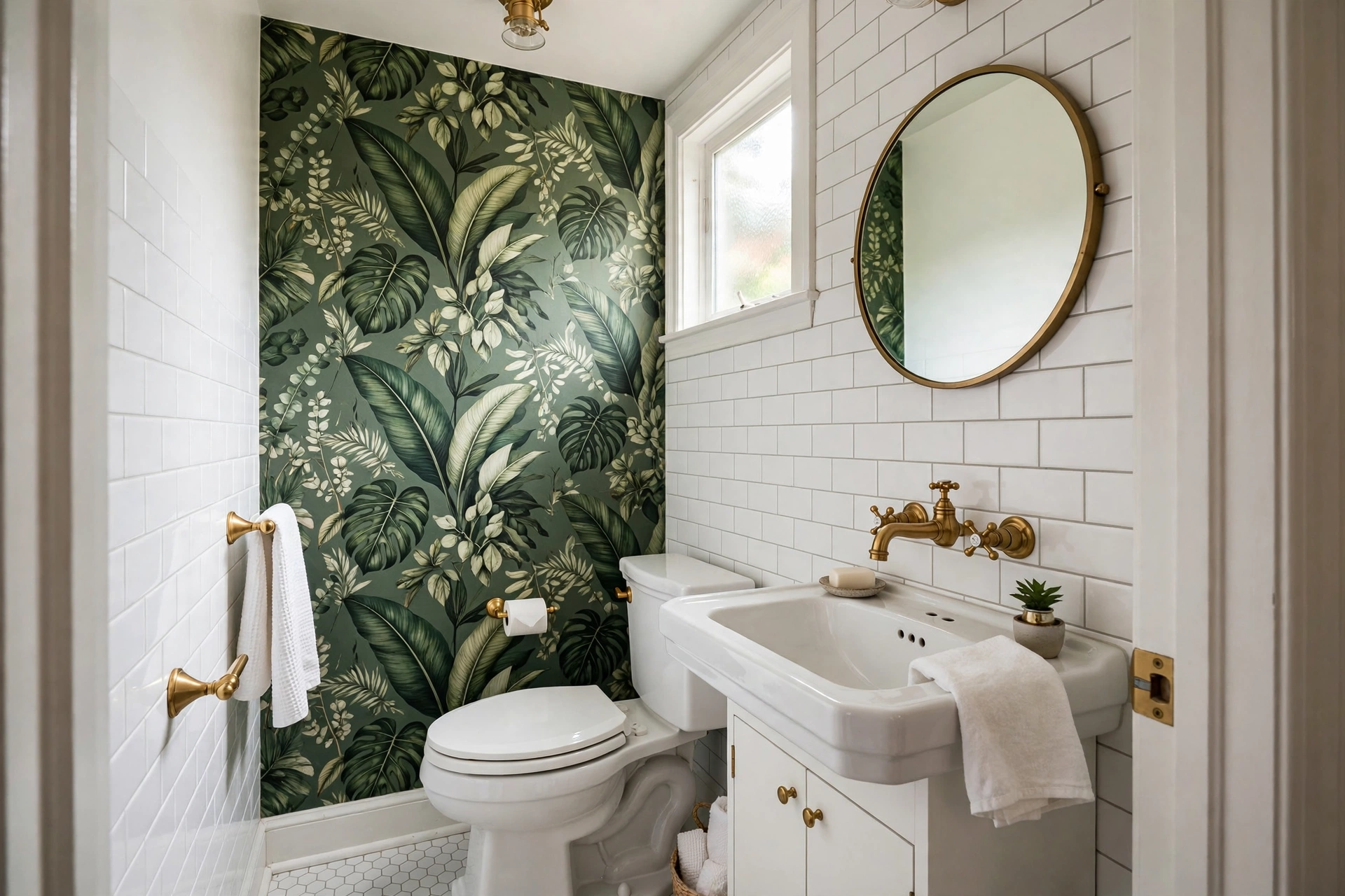 Bold accent wallpaper — small bathroom idea
