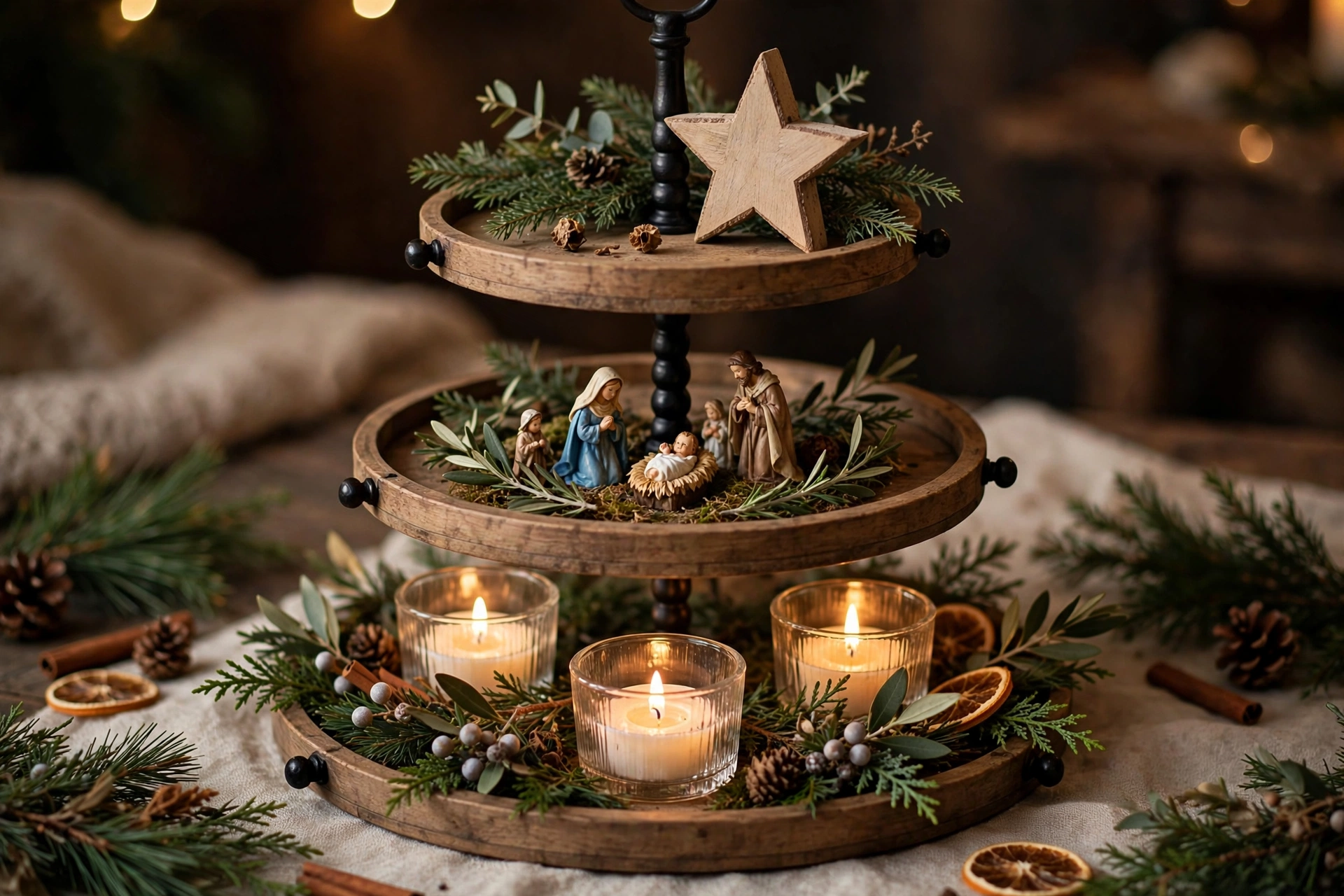 Nativity scene tray — Christmas tiered tray idea