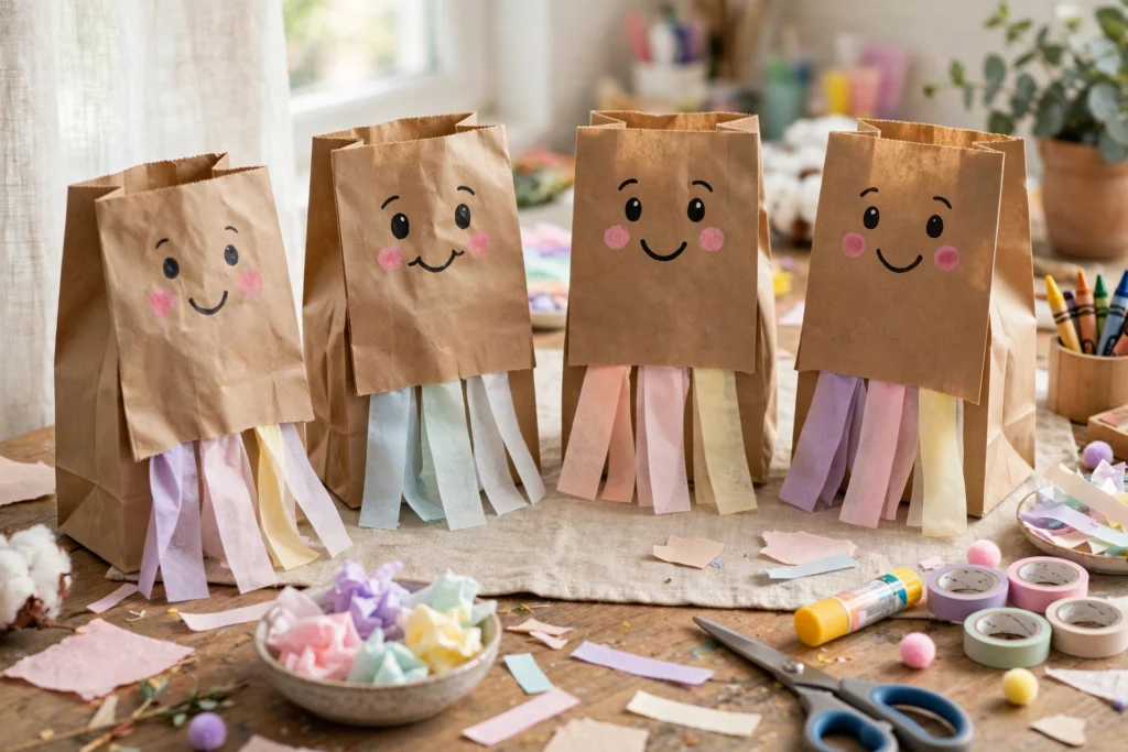 Paper bag ghost puppets — Halloween craft for children