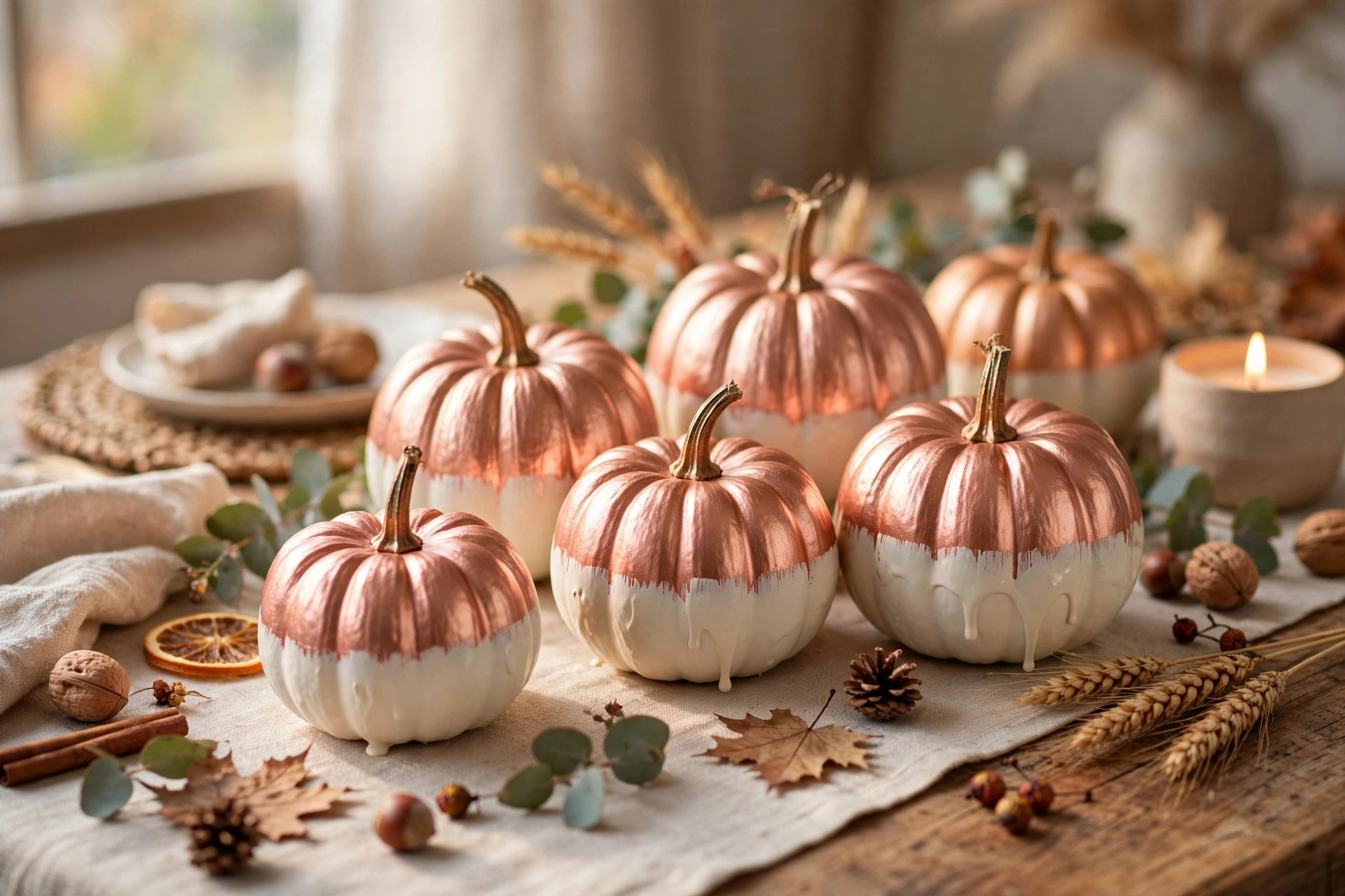Rose gold chic mini pumpkins — mini pumpkin painting idea