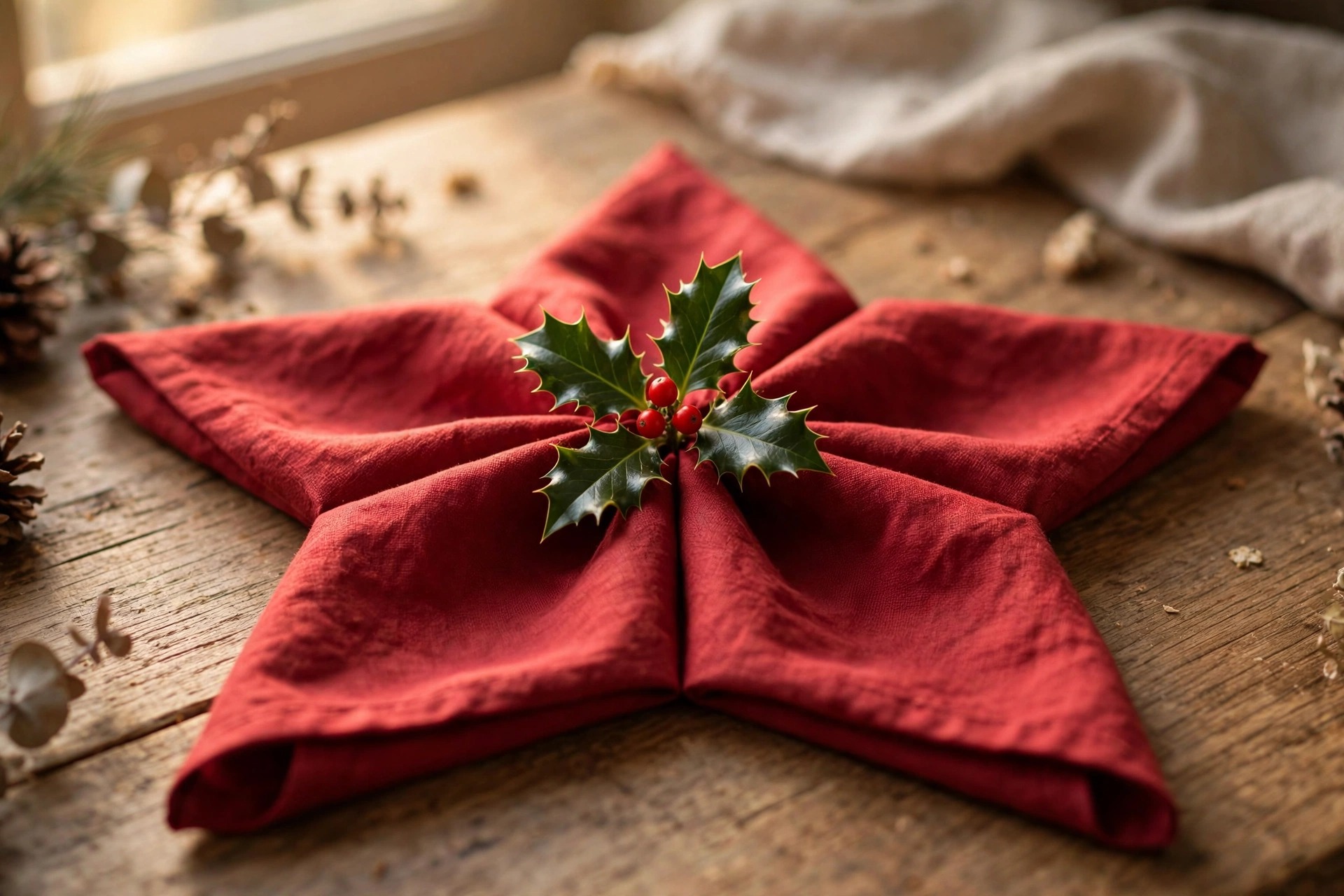 Star napkin fold — Christmas napkin folding idea