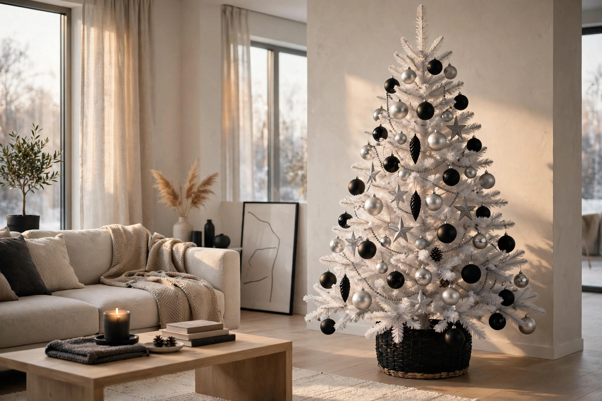 Modern monochrome tree — white Christmas tree idea
