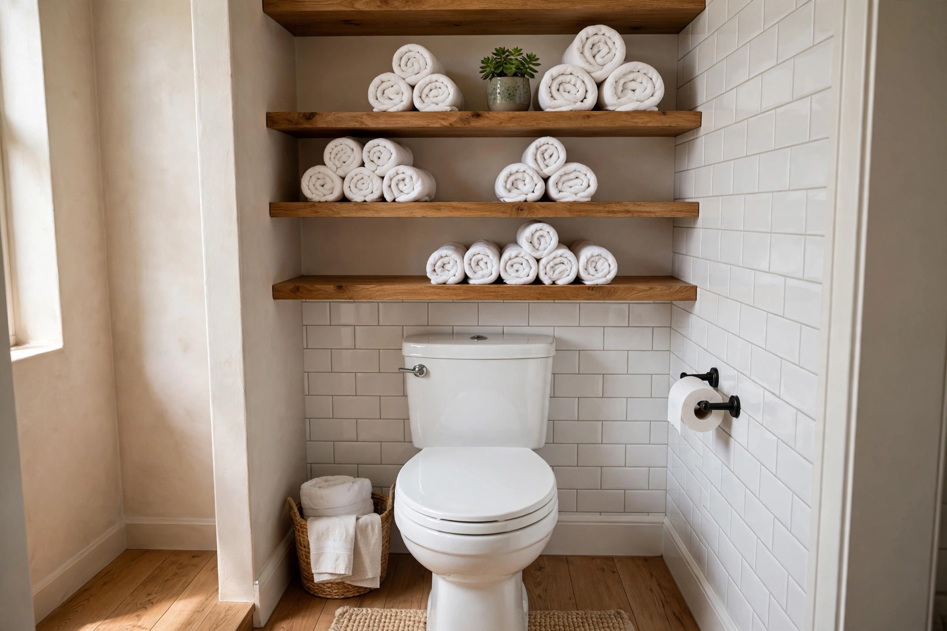 Open shelving — small bathroom idea