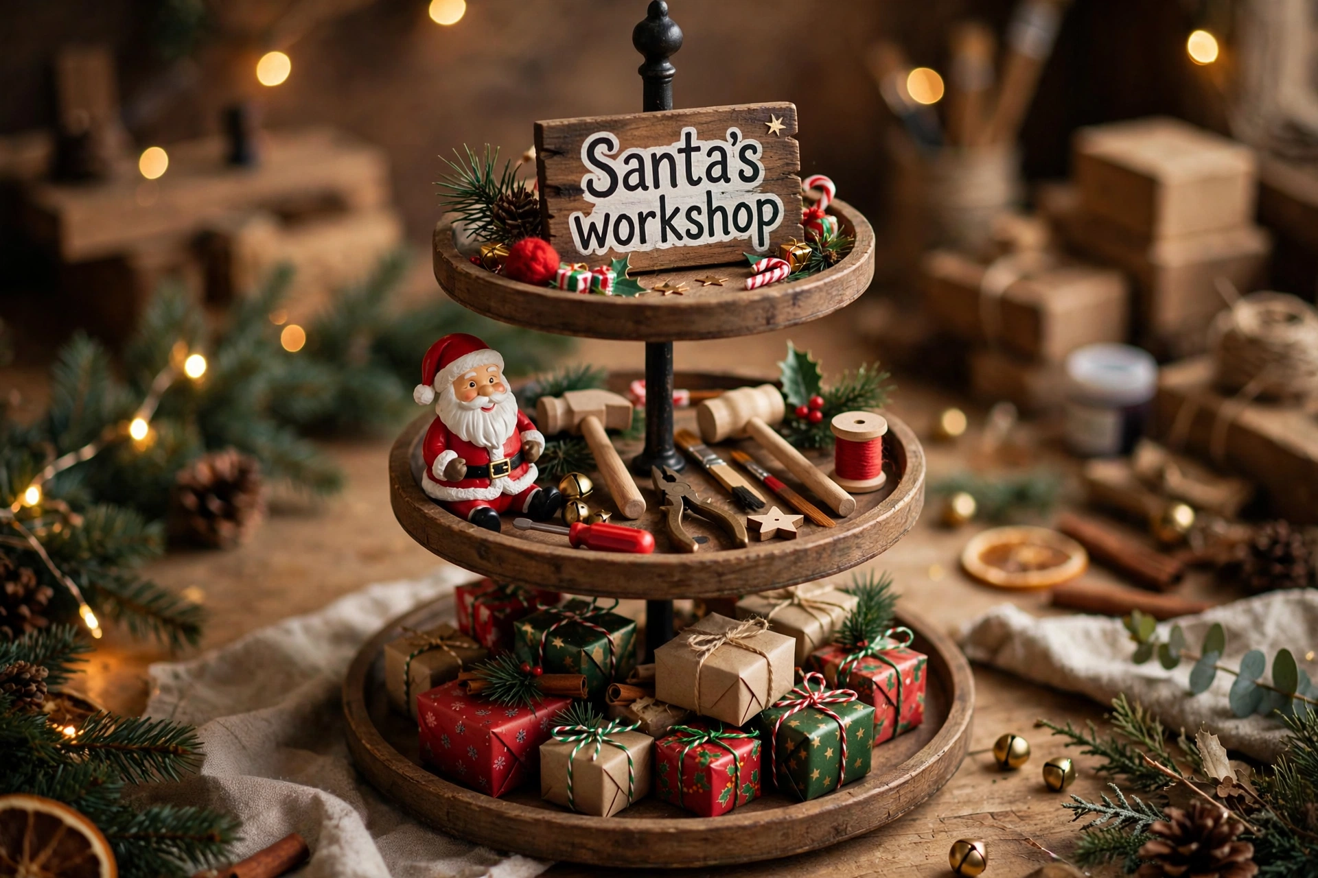 Santa's workshop tray — Christmas tiered tray idea