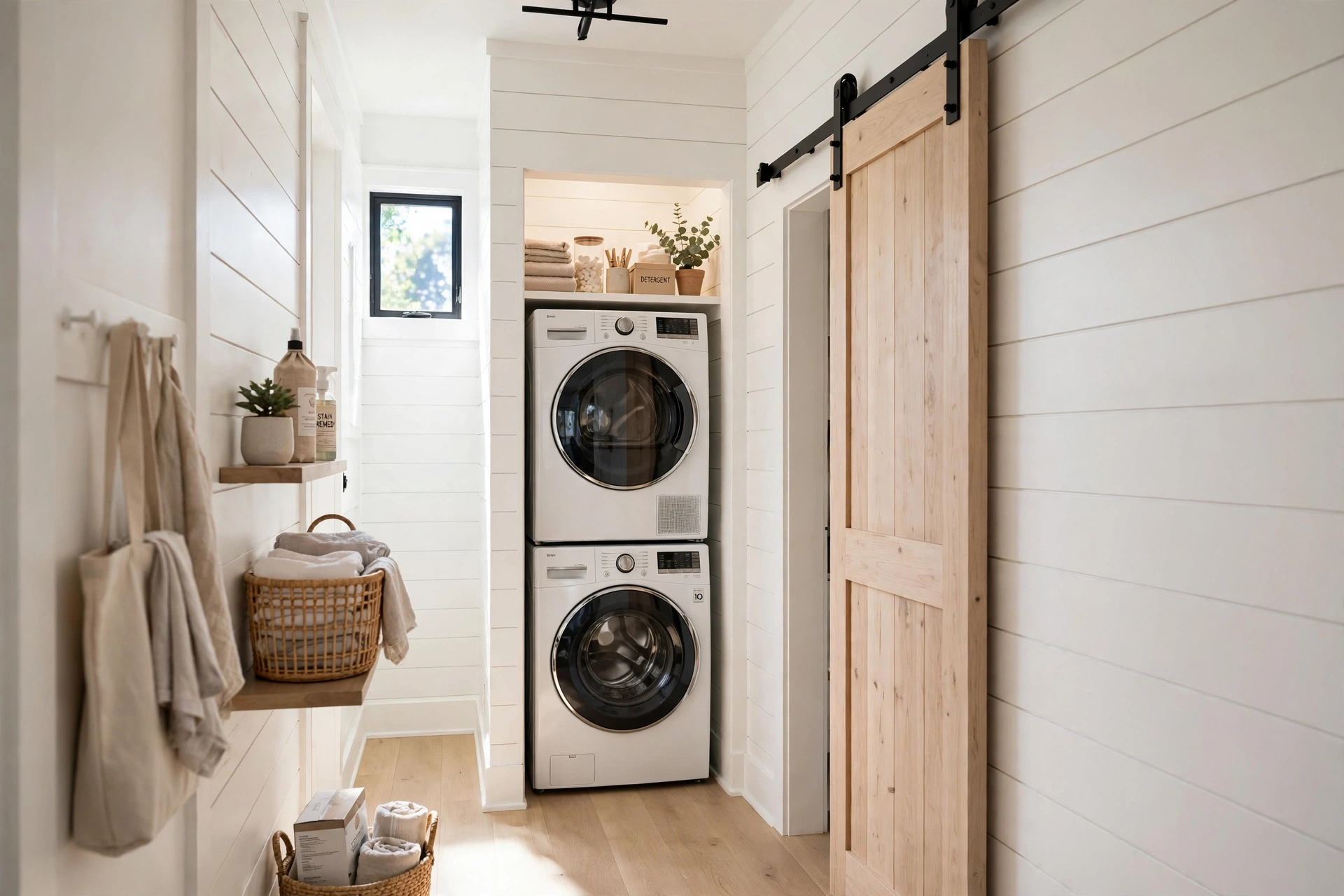 Sliding barn door — small narrow laundry room idea