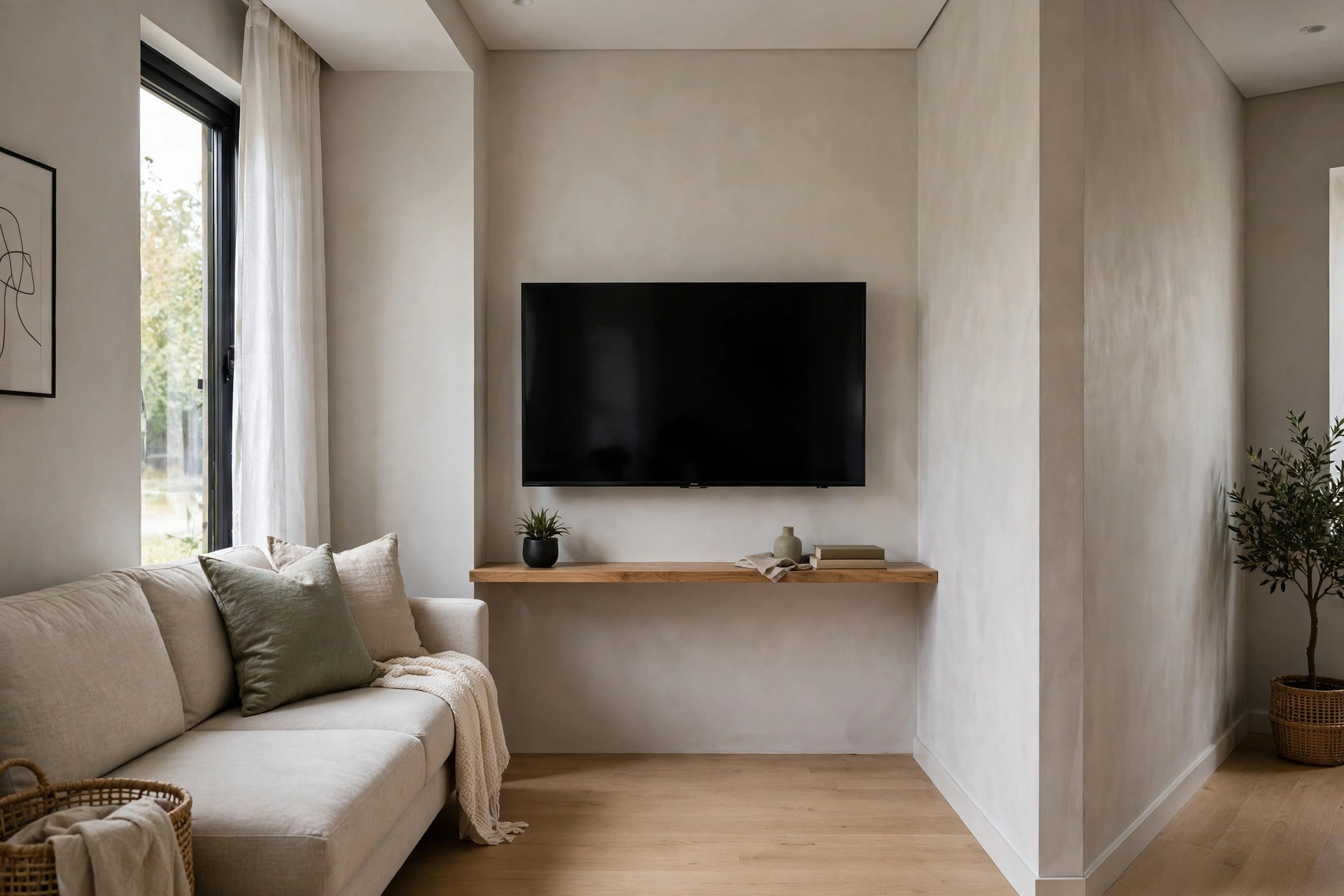 Wall-mounted TV — narrow living room idea