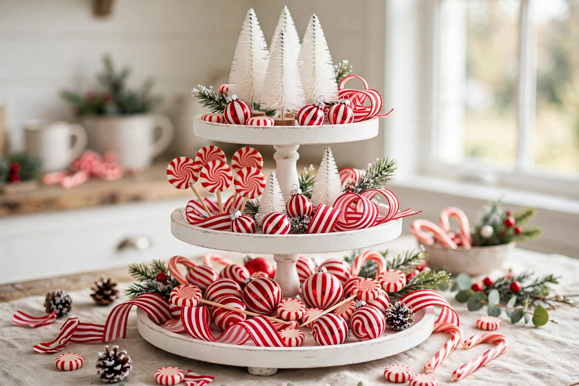 Candy cane lane — Christmas tiered tray idea