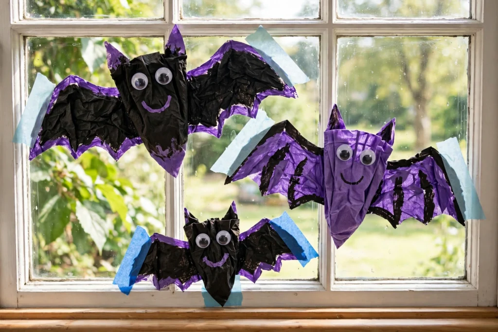 Coffee filter bats — Halloween craft for children