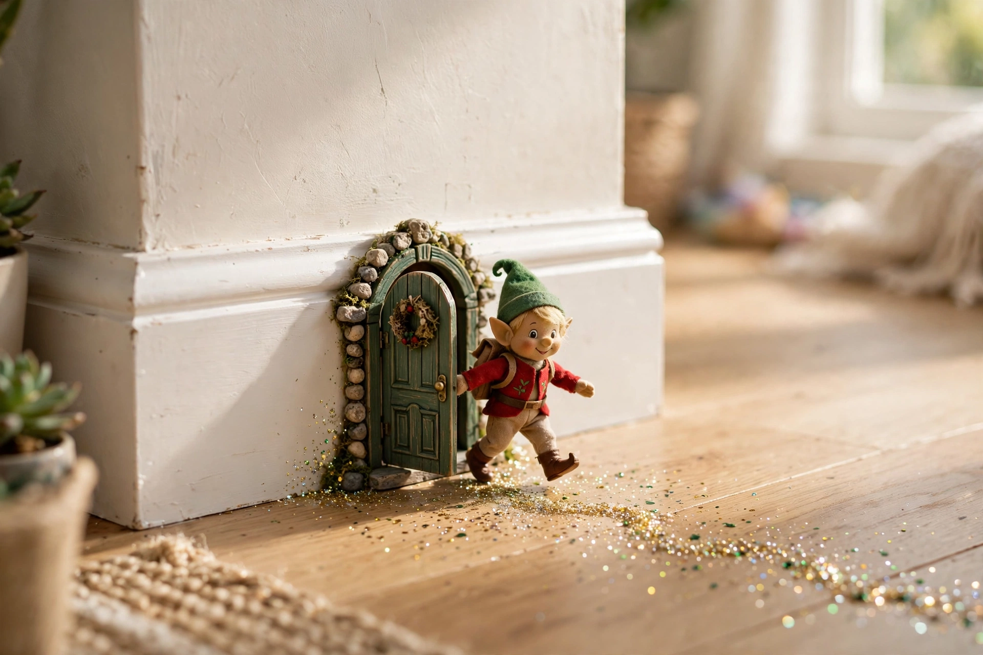 Miniature elf door on the wall — elf on the shelf arrival idea