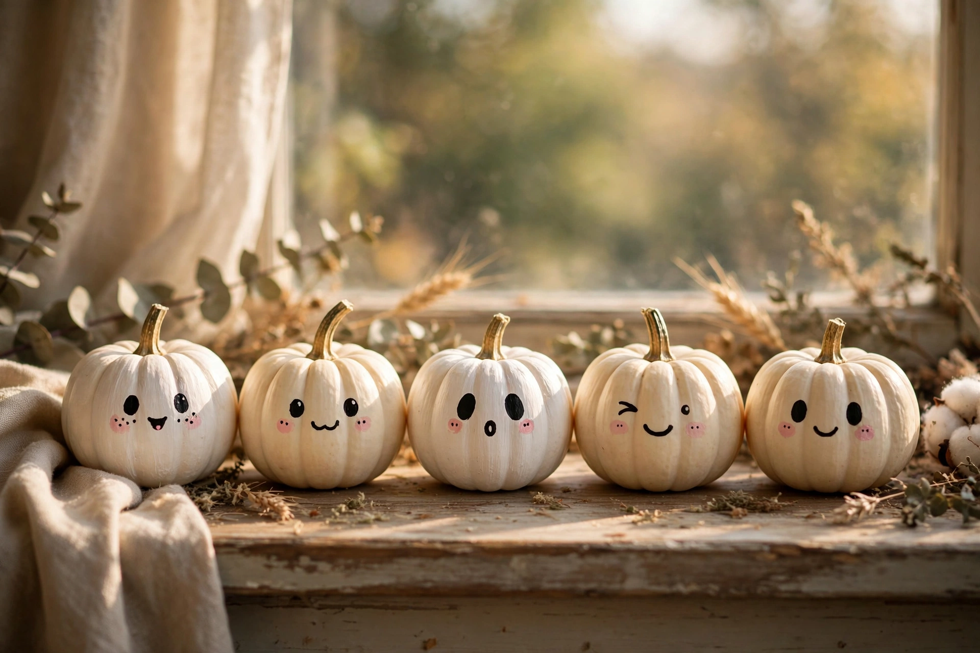 Friendly ghost faces mini pumpkins — mini pumpkin painting idea