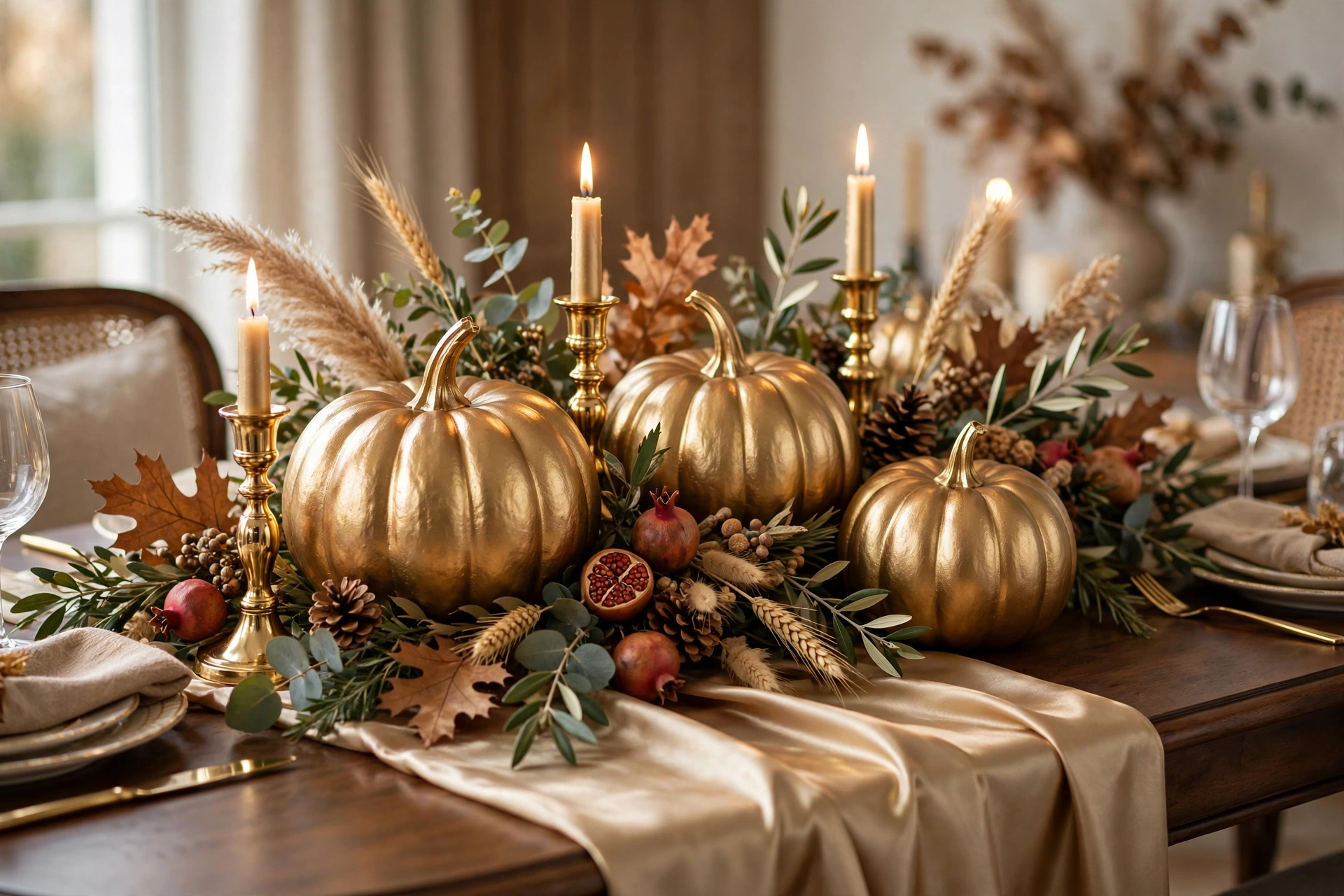 Gilded gold pumpkin luxe — Thanksgiving centerpiece idea