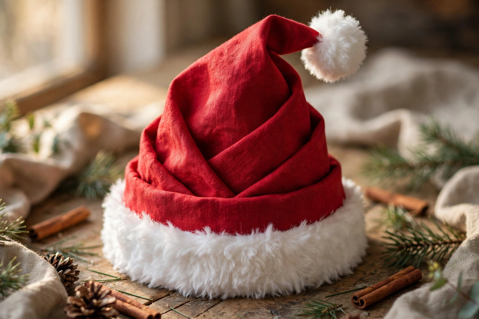 Santa hat napkin fold — Christmas napkin folding idea