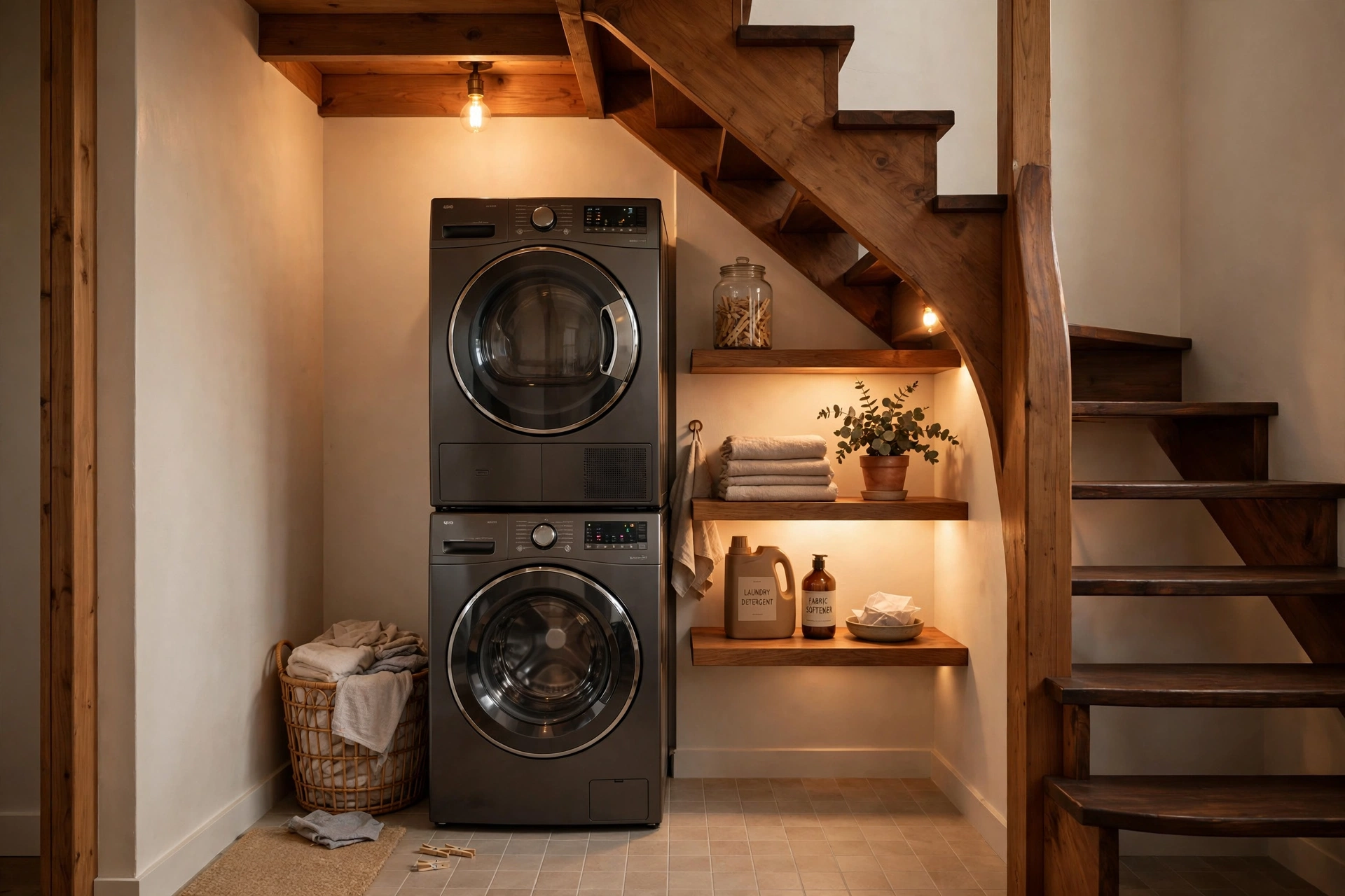 Under-stair laundry nook — small narrow laundry room idea