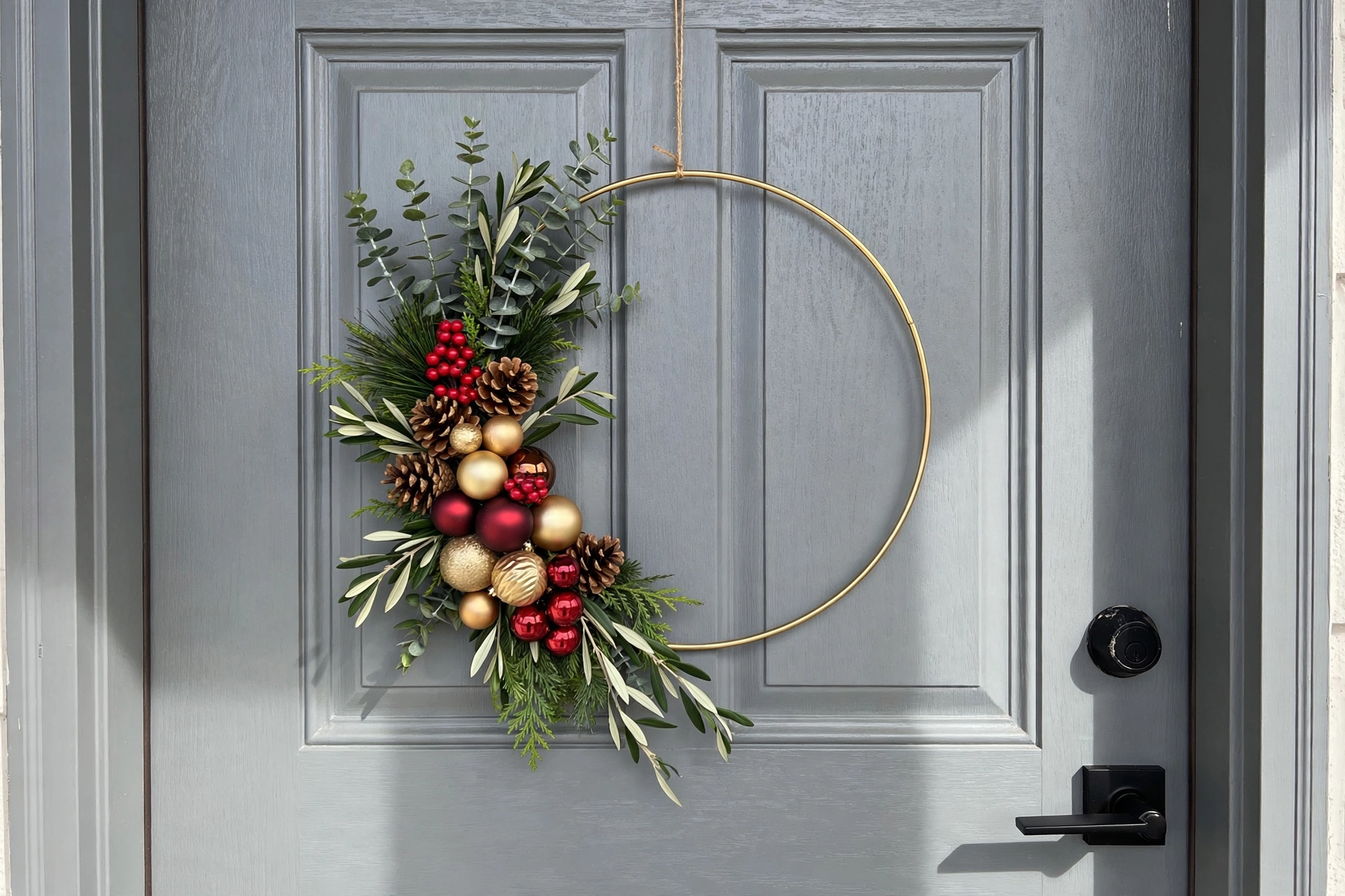 Asymmetric modern wreath — Christmas wreath idea
