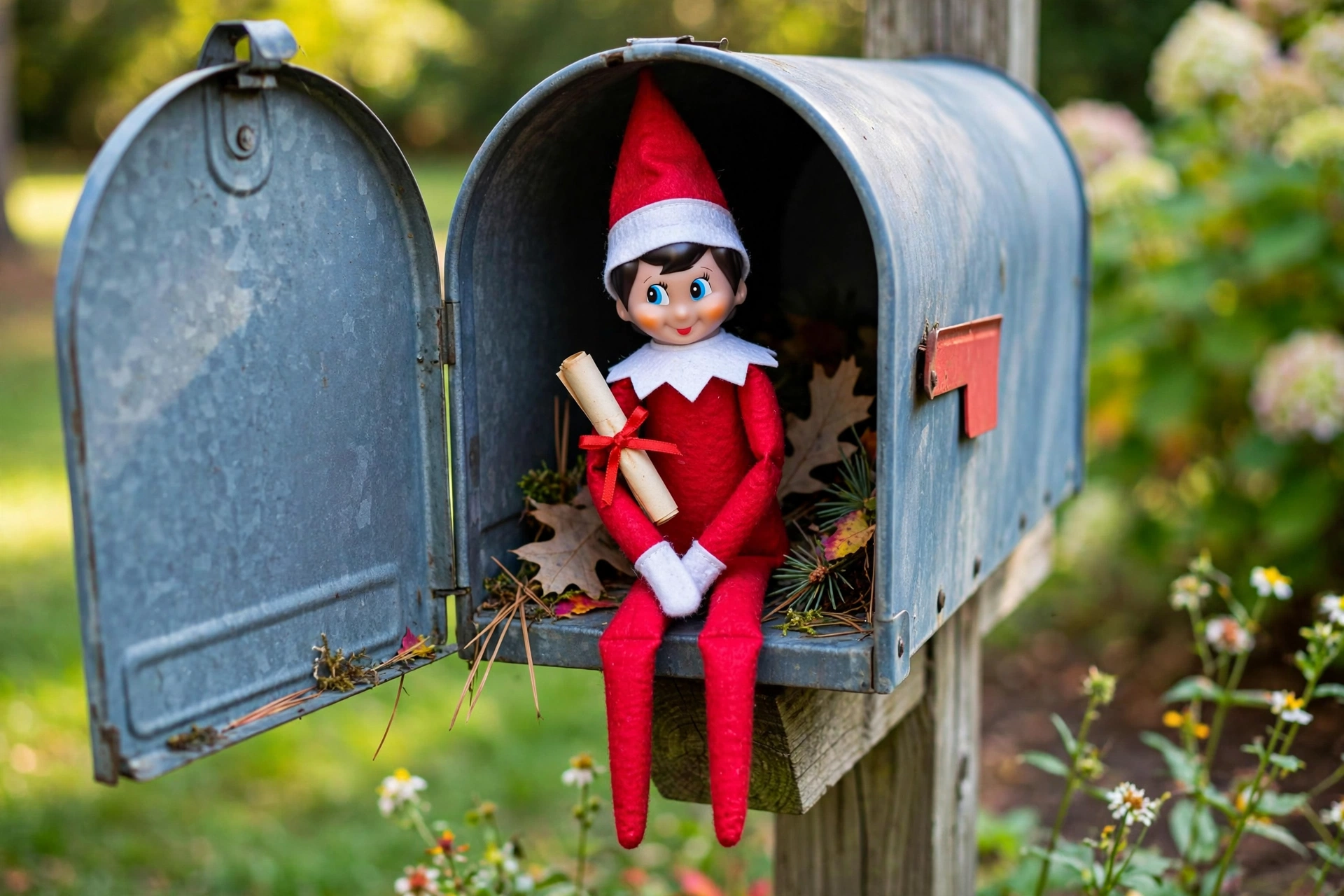 Special delivery in the mailbox — elf on the shelf arrival idea