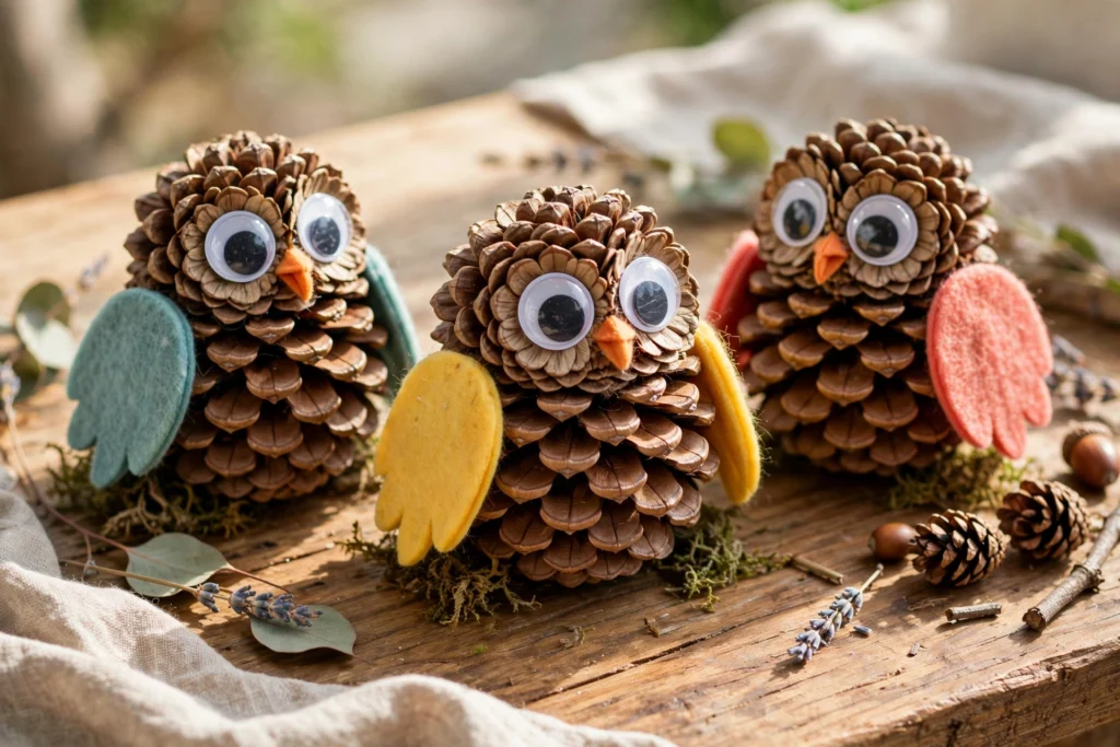Pinecone owls — Halloween craft for children