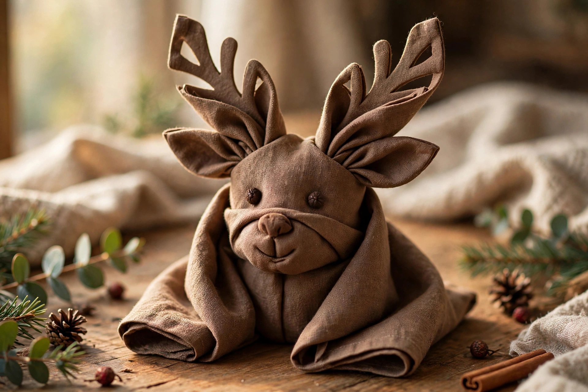Reindeer napkin fold — Christmas napkin folding idea