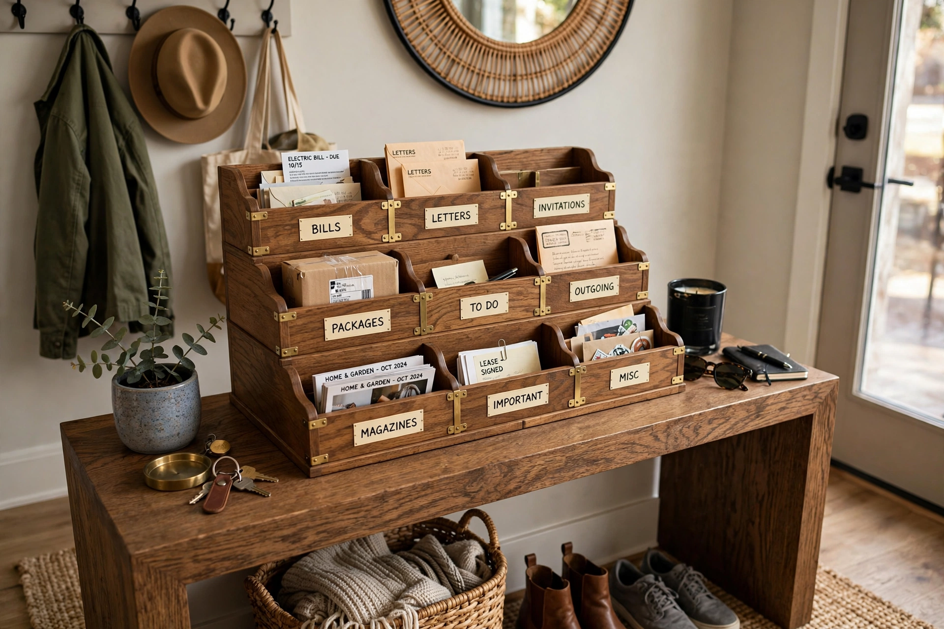 Tiered mail sorter — drop zone idea