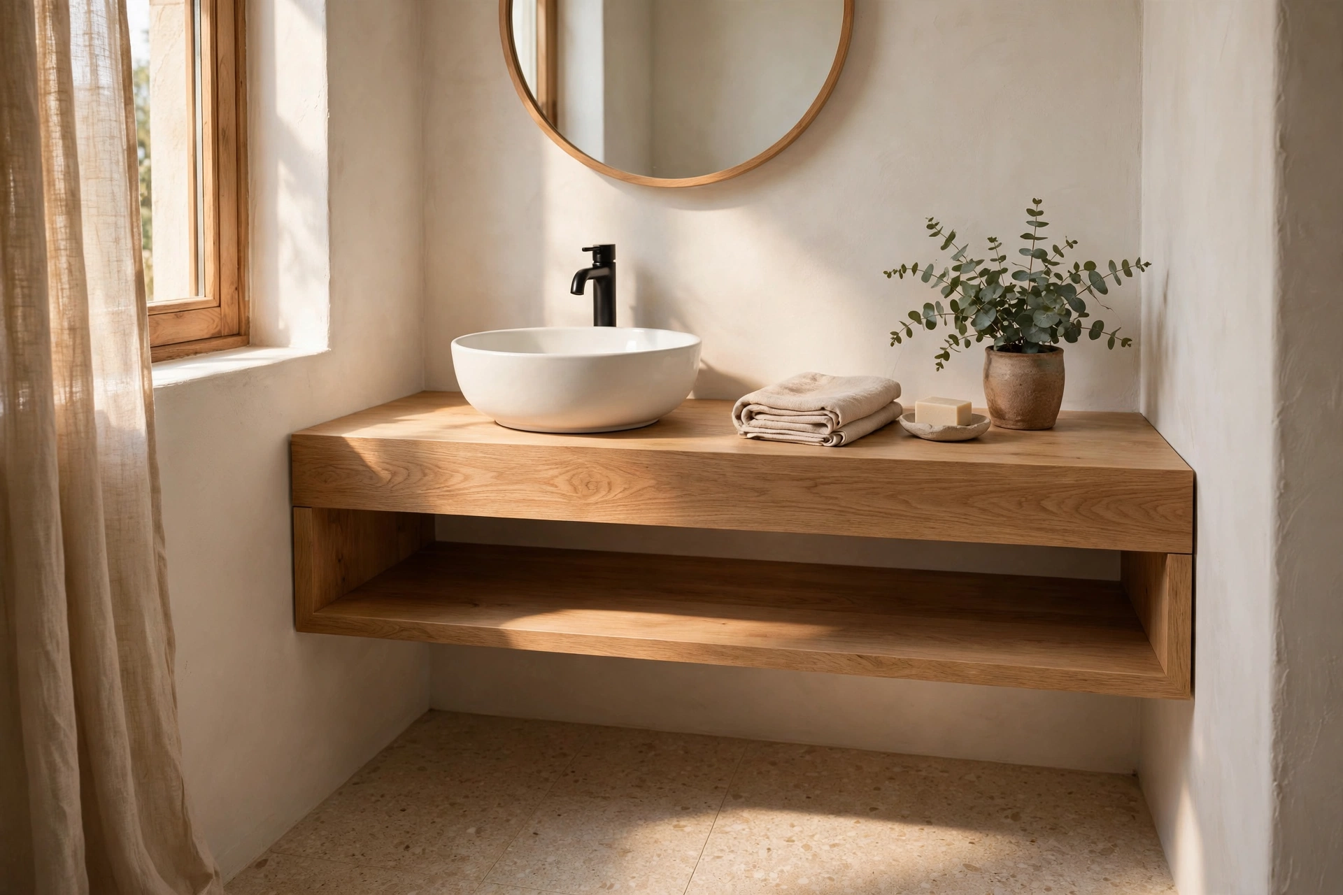 Floating vanity in a small bathroom — small bathroom decor idea