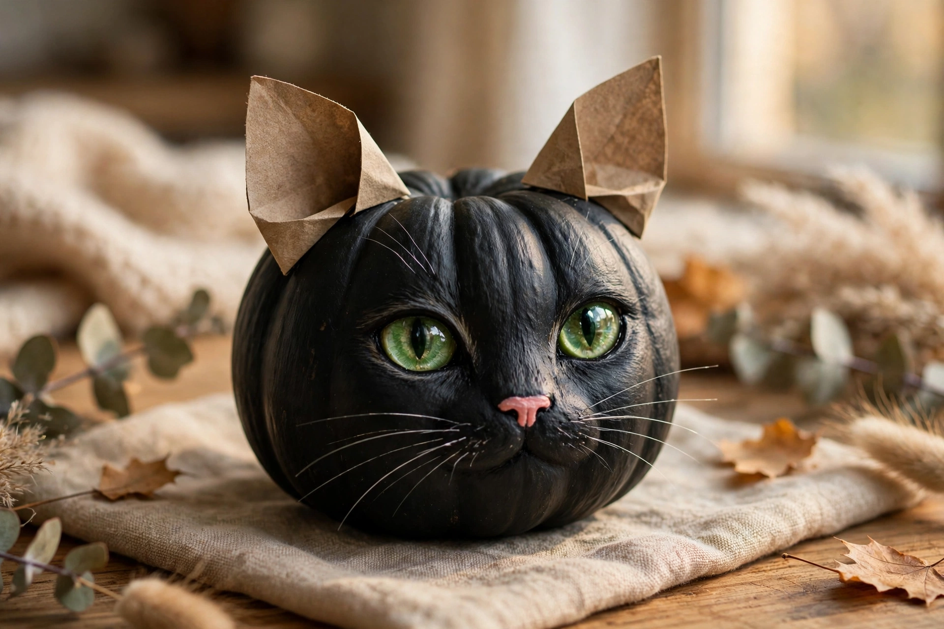 Black cat mini pumpkin — mini pumpkin painting idea