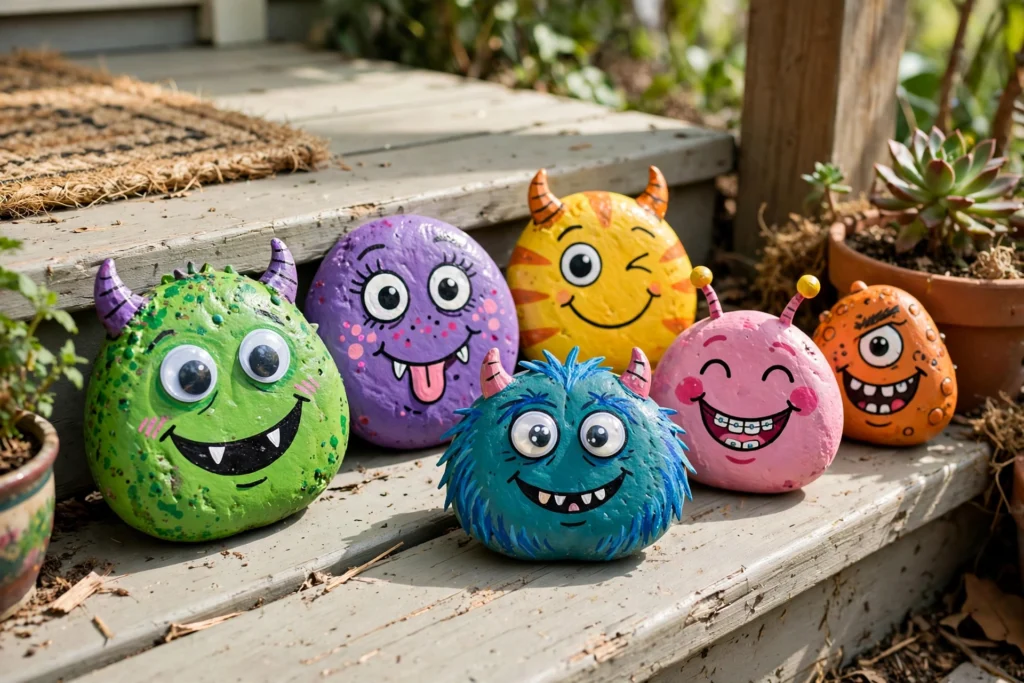Painted monster rocks — Halloween craft for children
