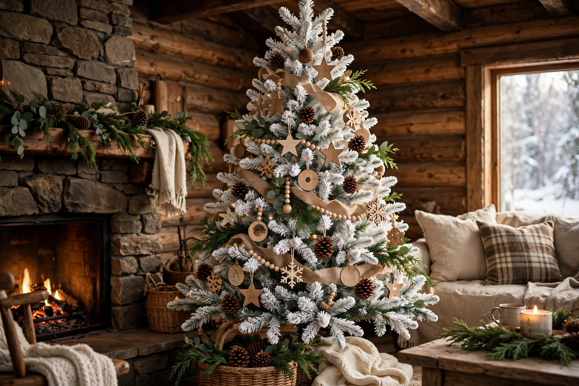 Rustic woodland white tree — white Christmas tree idea