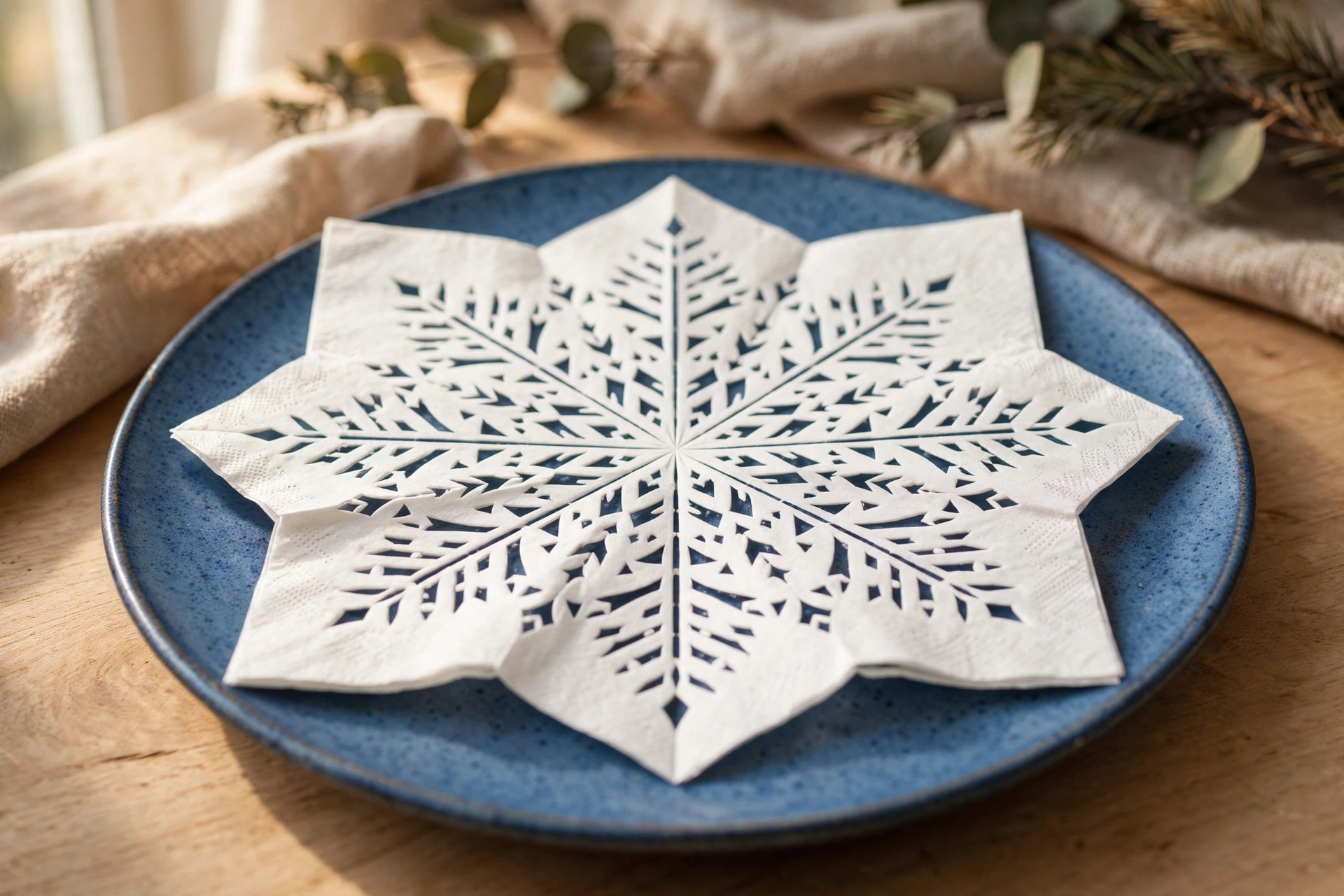Snowflake napkin fold — Christmas napkin folding idea