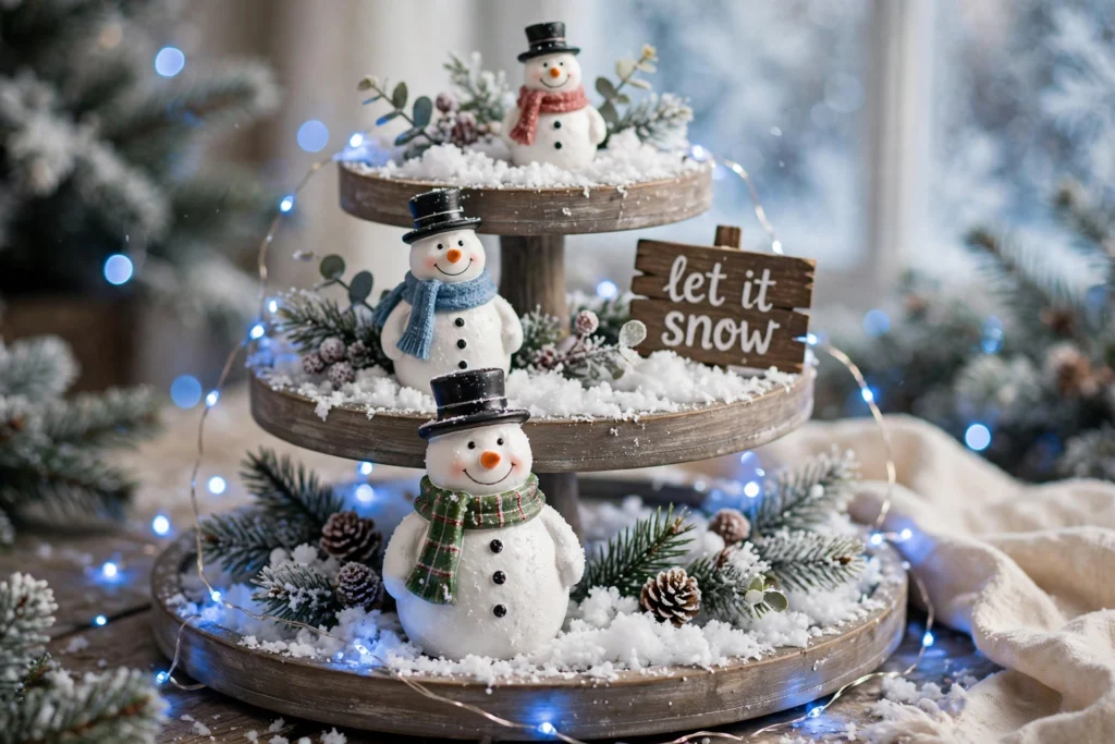 Snowman family tray — Christmas tiered tray idea