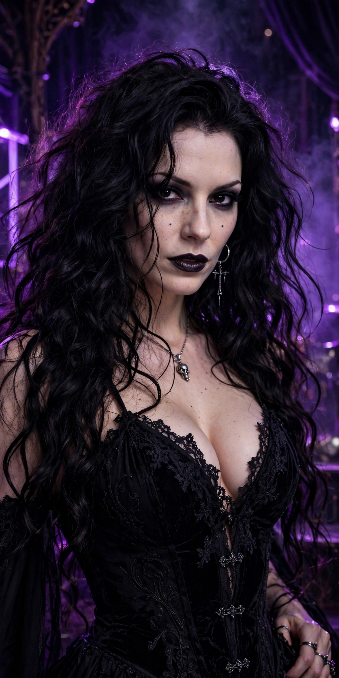 Goth horror hostess costume — brunette Halloween costume idea