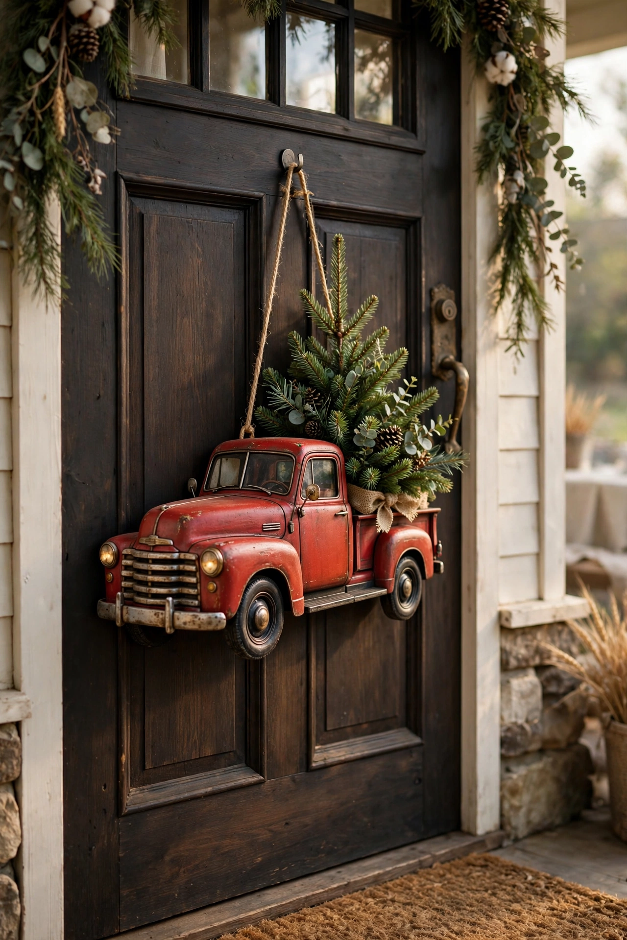 Red truck door hanger — Christmas door idea