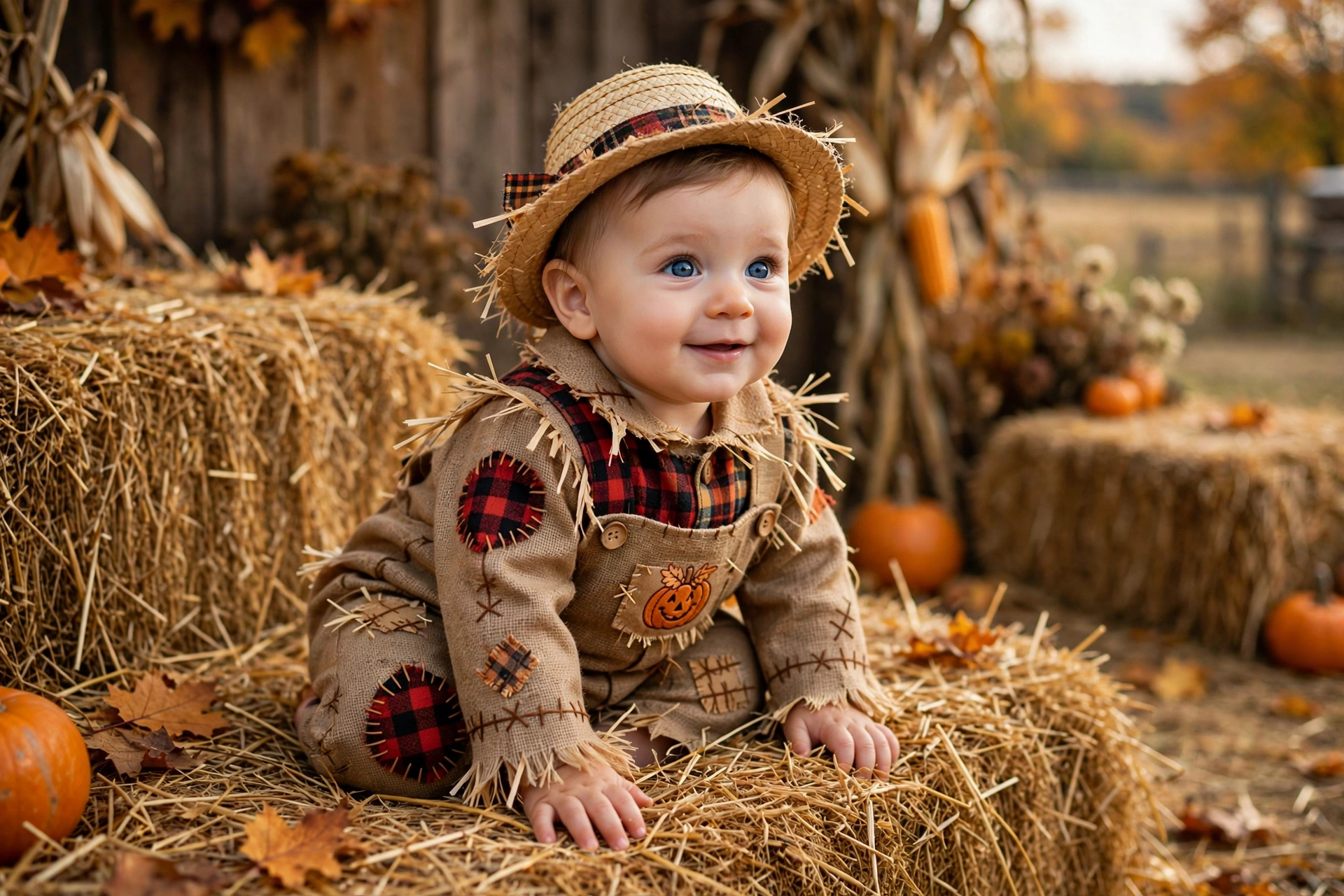 Scarecrow baby costume — baby's first Halloween costume idea